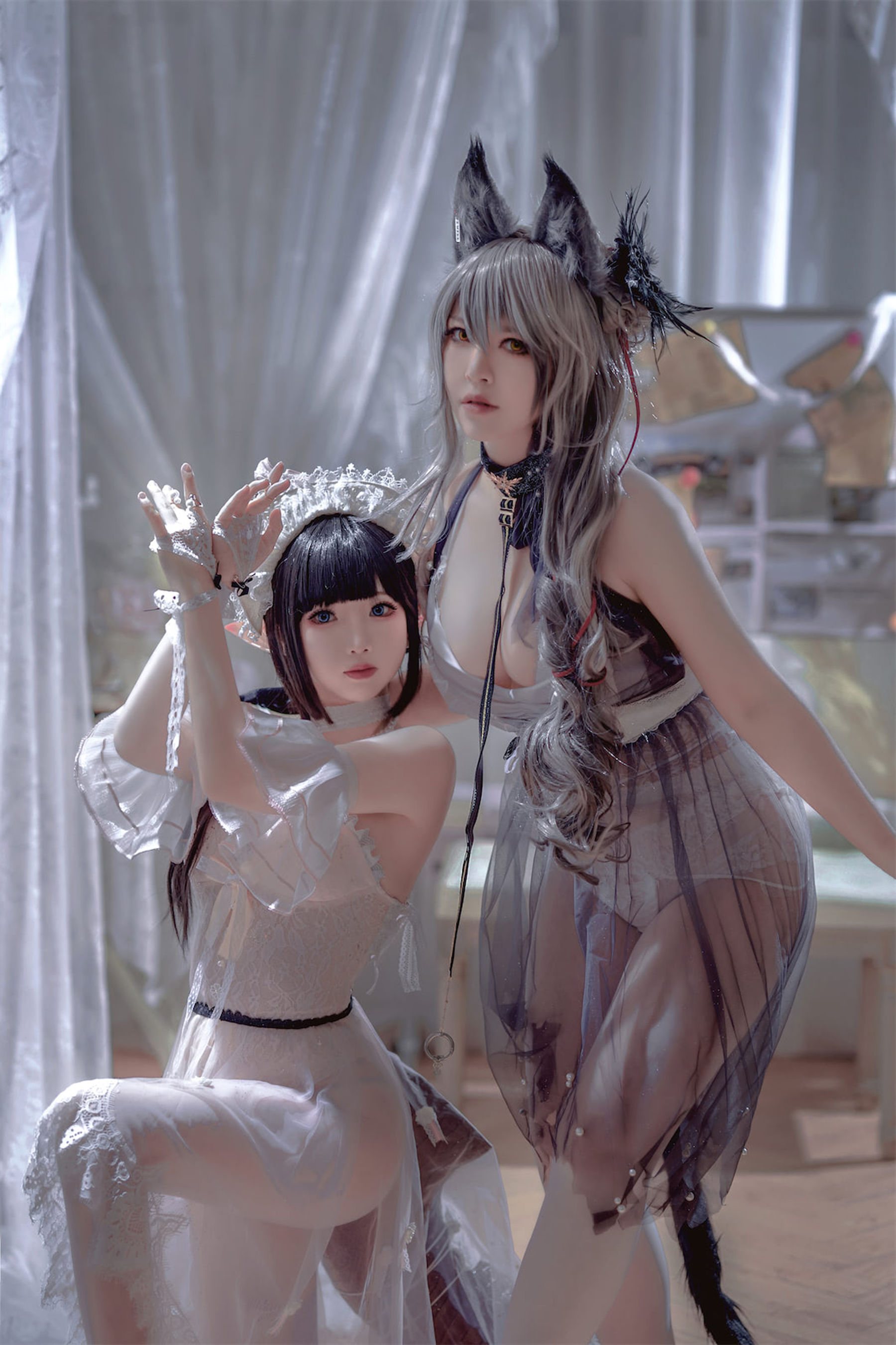 [福利COS] 可爱人气Coser面饼仙儿&半半子 - Arknights 黑x森蚺バレエ