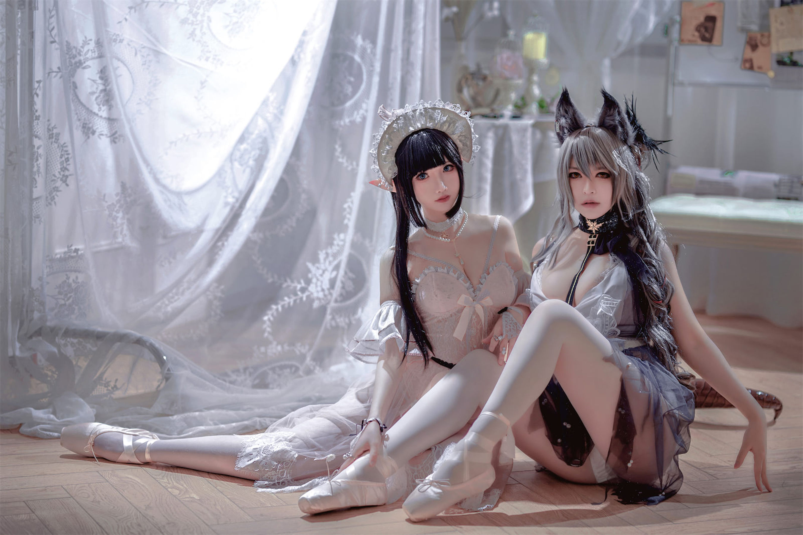 [福利COS] 可爱人气Coser面饼仙儿&半半子 - Arknights 黑x森蚺バレエ
