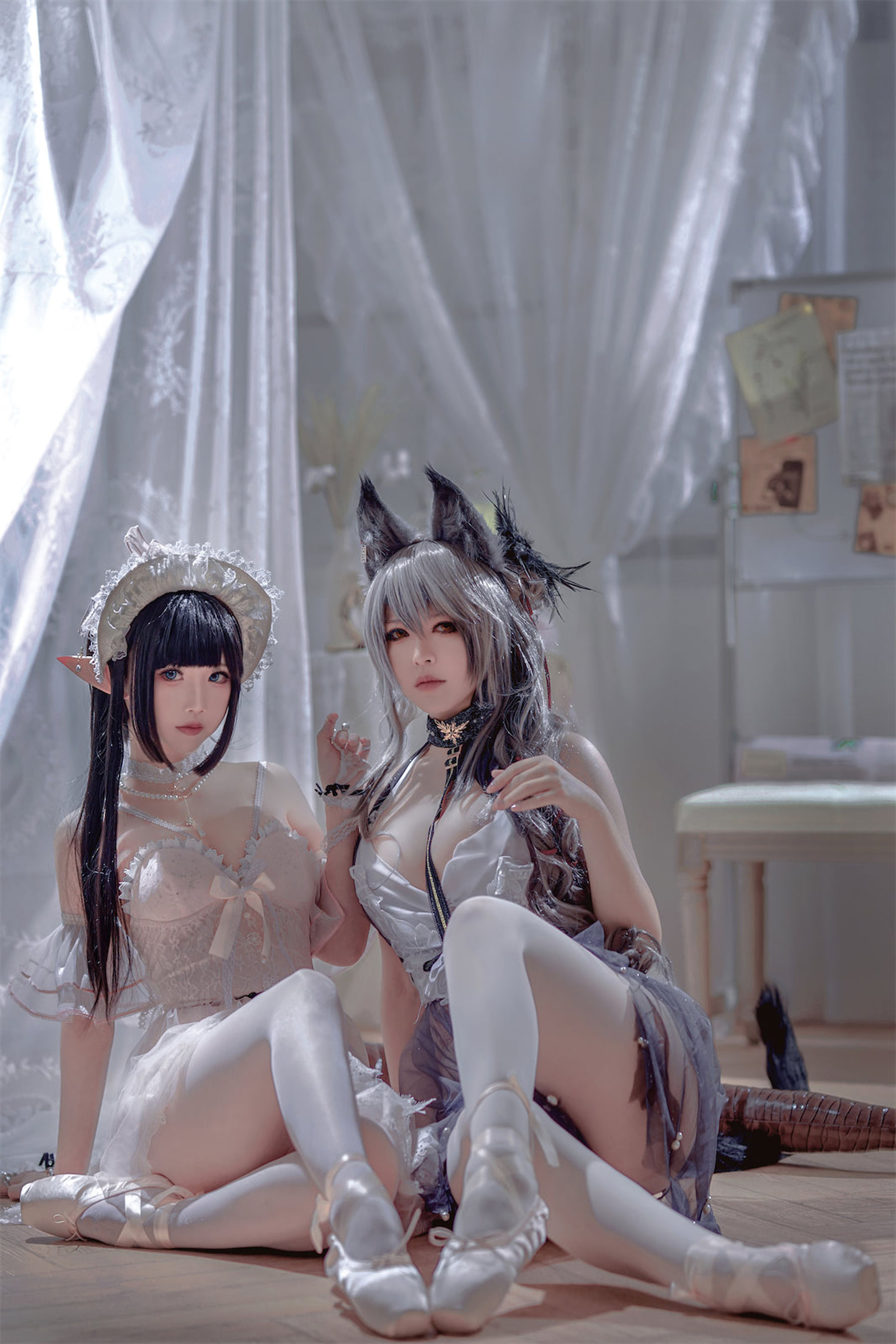 [福利COS] 可爱人气Coser面饼仙儿&半半子 - Arknights 黑x森蚺バレエ