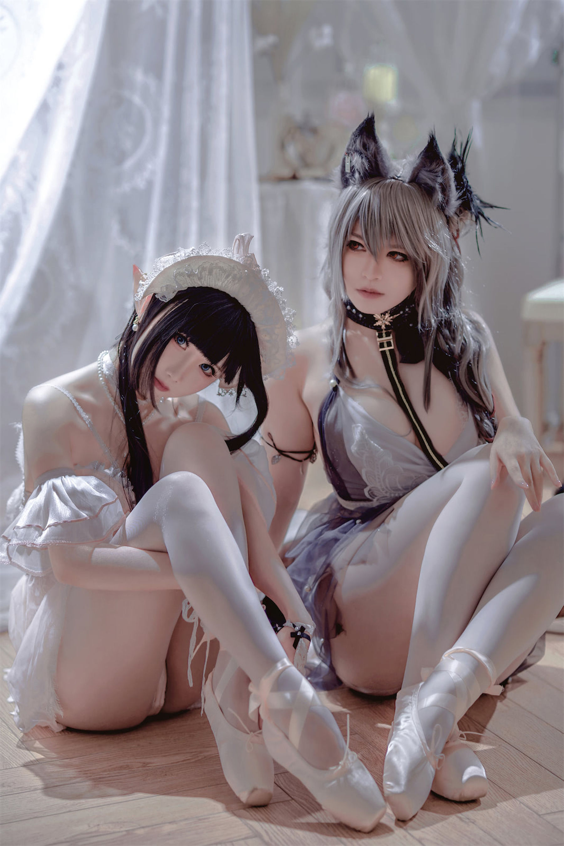 [福利COS] 可爱人气Coser面饼仙儿&半半子 - Arknights 黑x森蚺バレエ