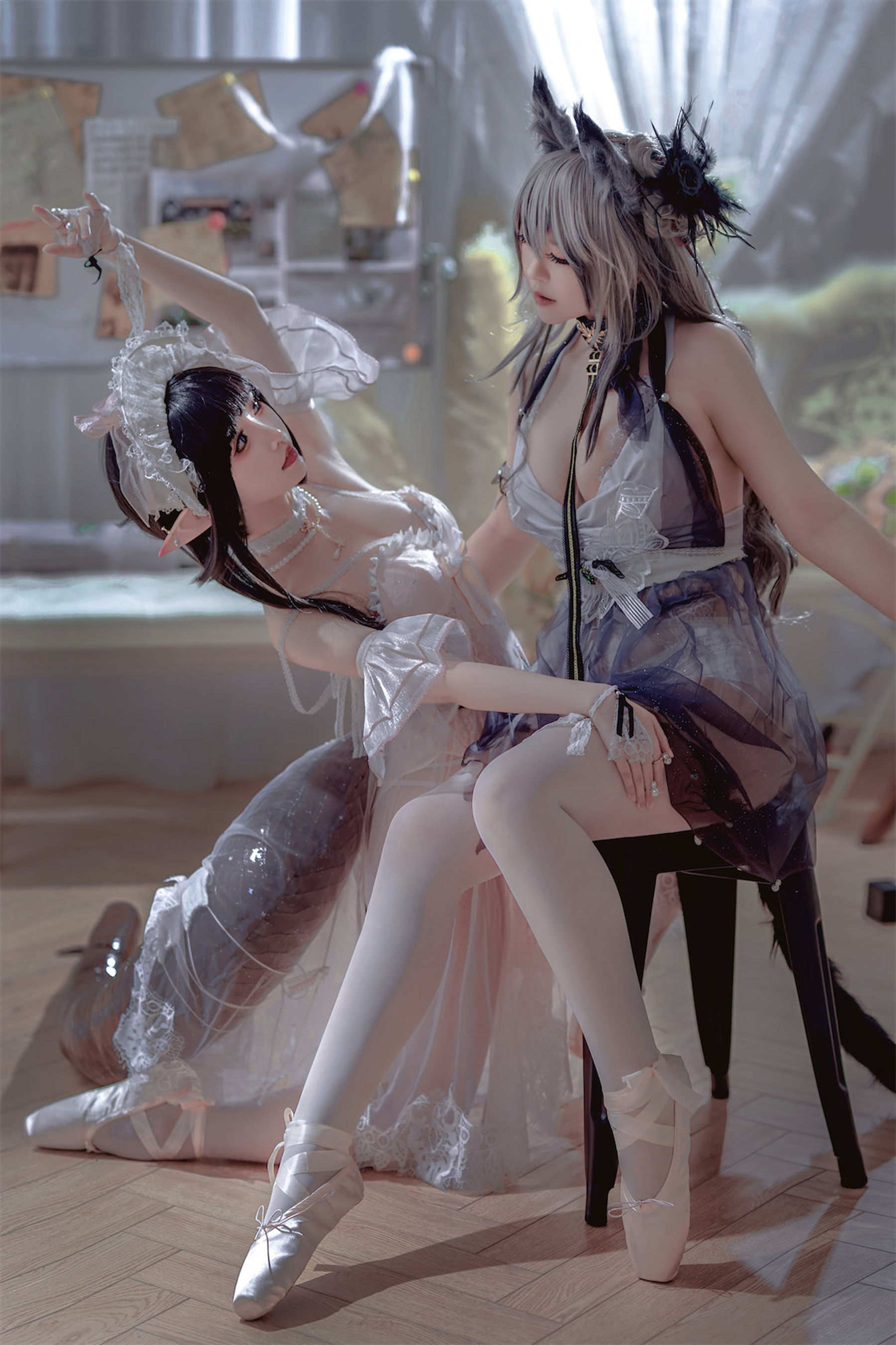[福利COS] 可爱人气Coser面饼仙儿&半半子 - Arknights 黑x森蚺バレエ