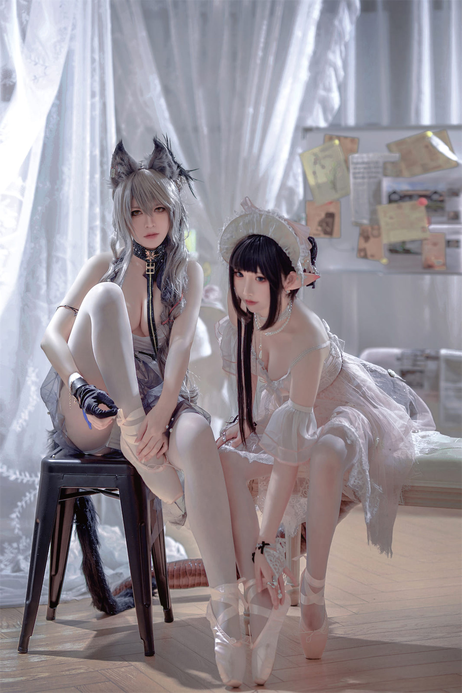[福利COS] 可爱人气Coser面饼仙儿&半半子 - Arknights 黑x森蚺バレエ
