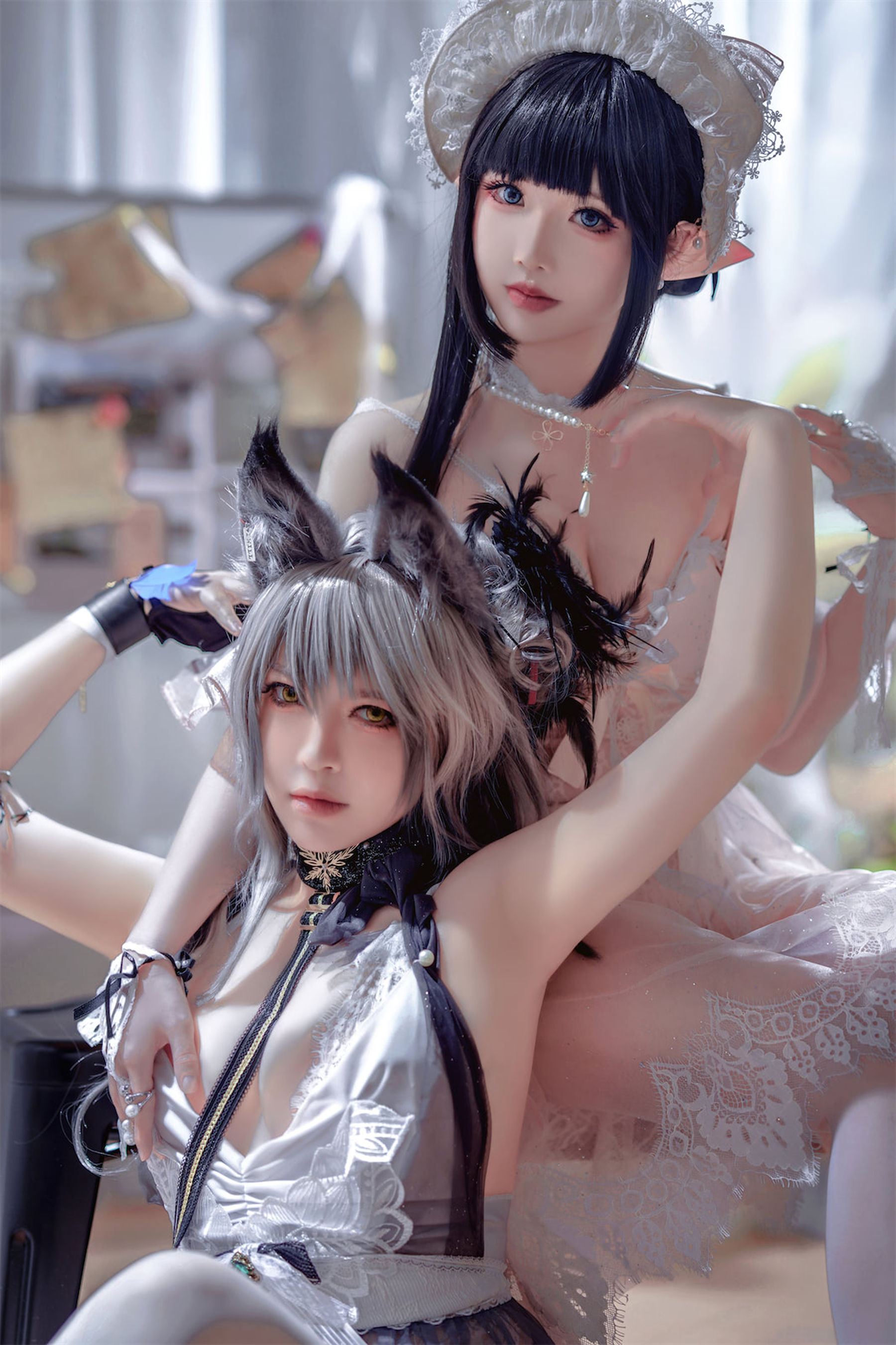 [福利COS] 可爱人气Coser面饼仙儿&半半子 - Arknights 黑x森蚺バレエ