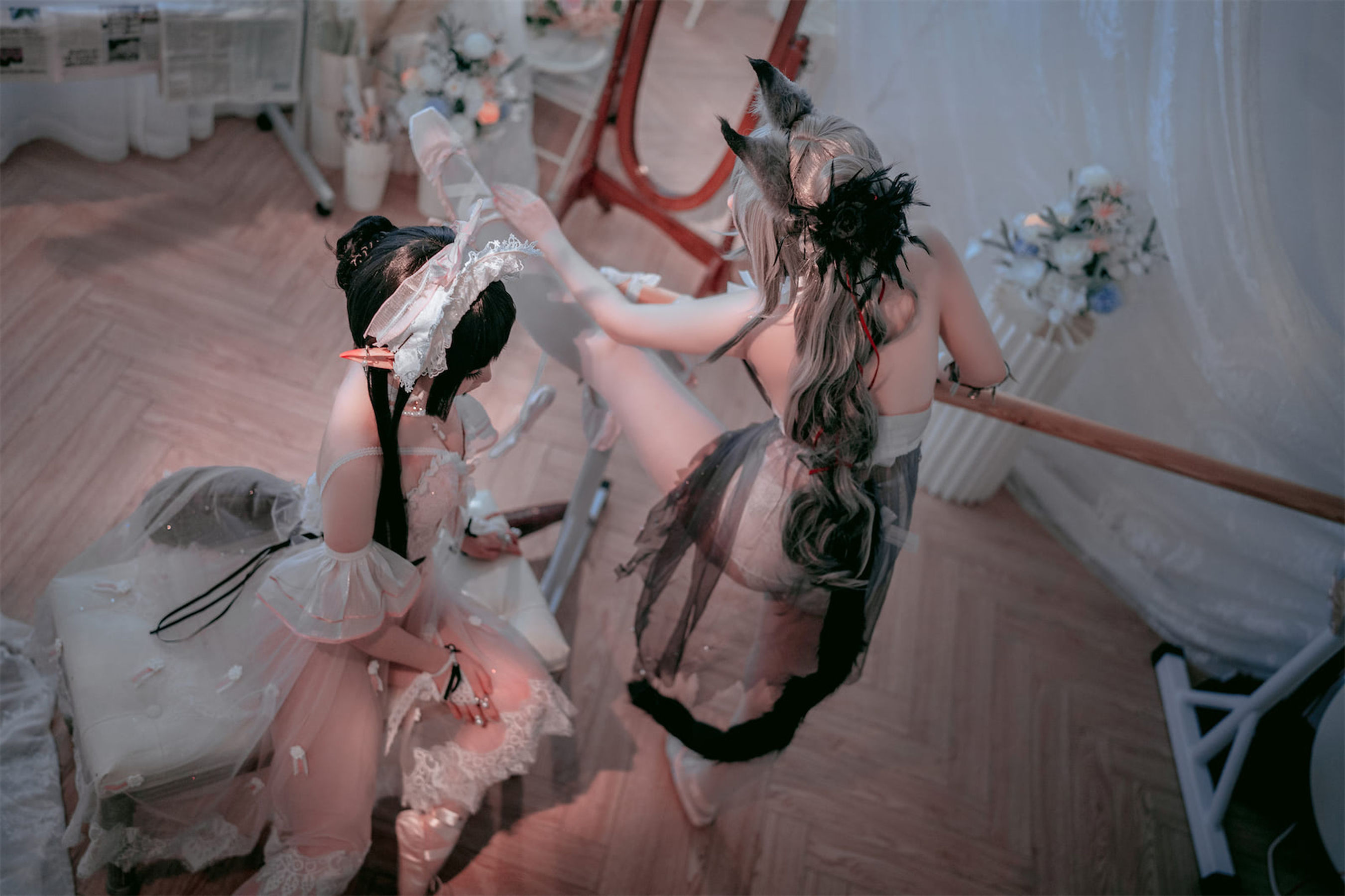 [福利COS] 可爱人气Coser面饼仙儿&半半子 - Arknights 黑x森蚺バレエ