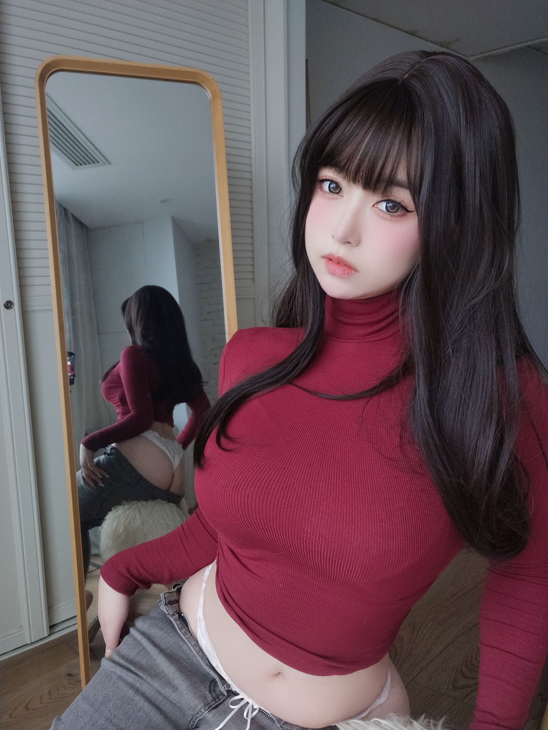 [福利COS] 女主K - 红色毛衣的丰满妹妹