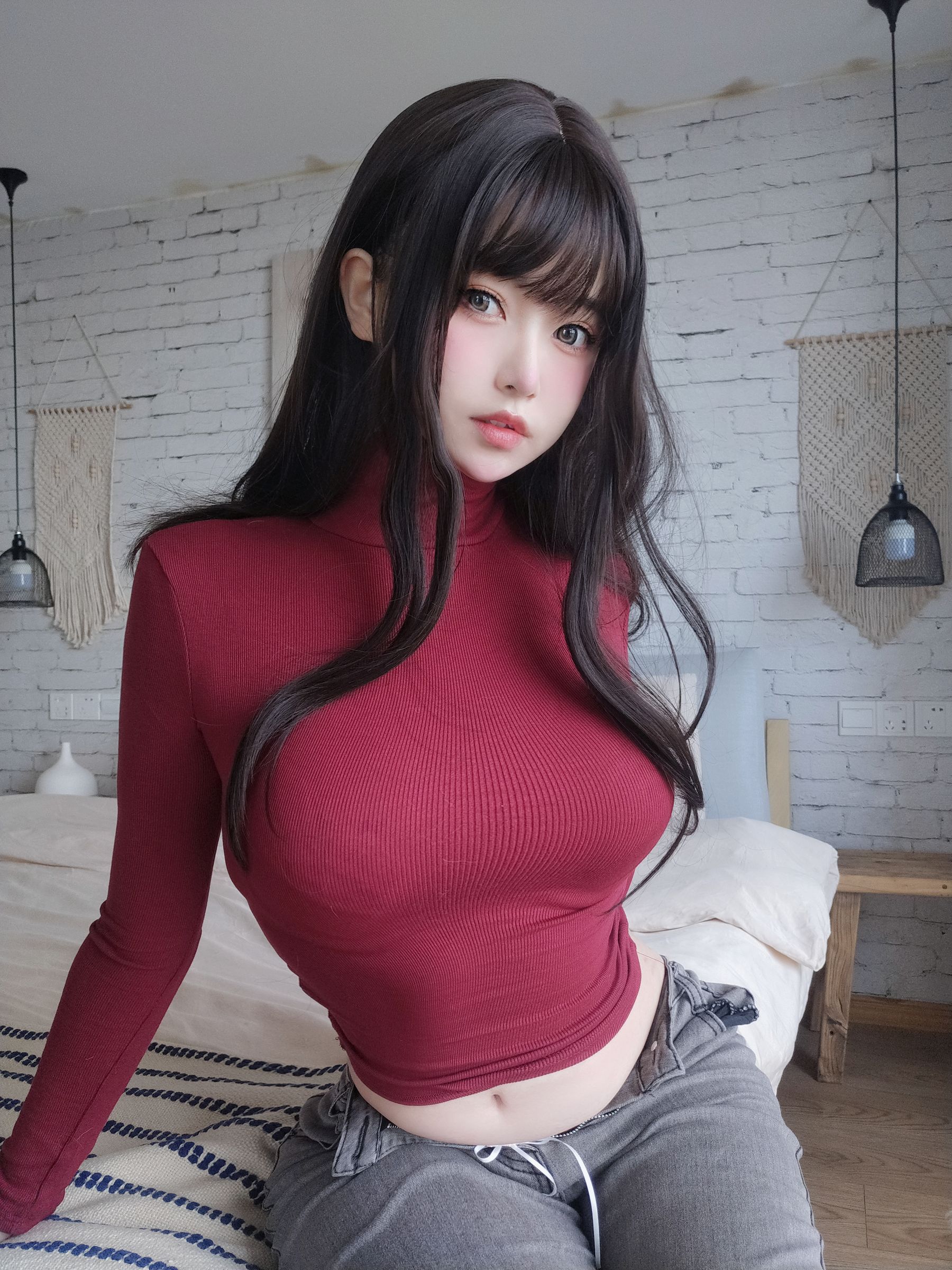[福利COS] 女主K - 红色毛衣的丰满妹妹