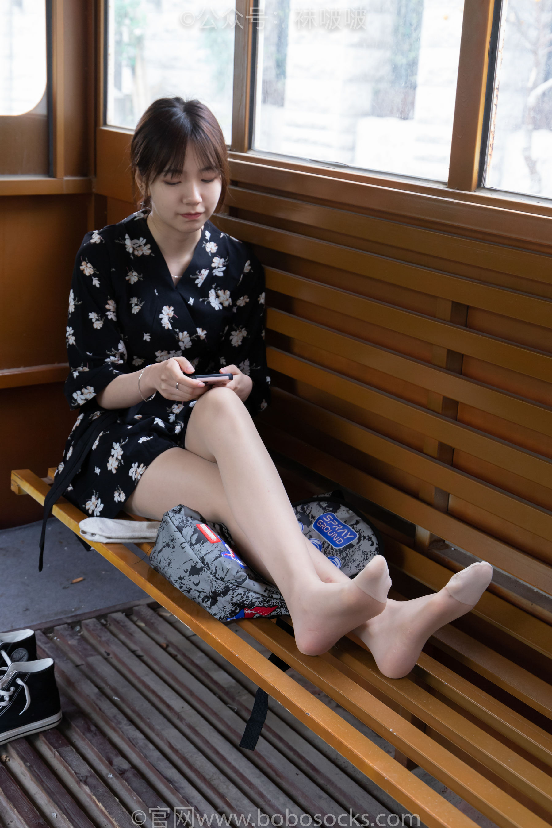 BoBoSocks袜啵啵 No.013 小甜豆-匡威帆布鞋、浅灰色短棉袜、肉丝