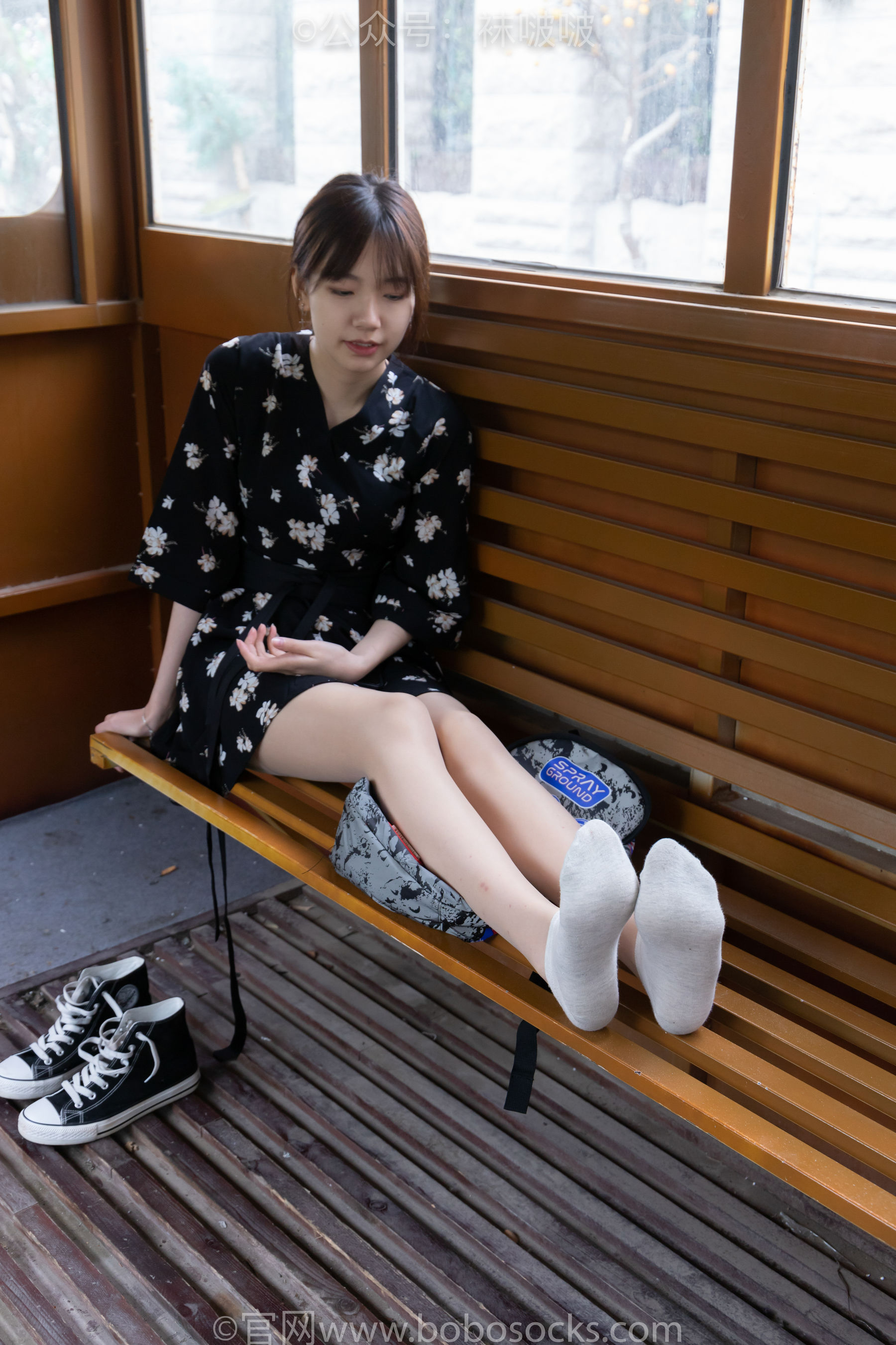BoBoSocks袜啵啵 No.013 小甜豆-匡威帆布鞋、浅灰色短棉袜、肉丝