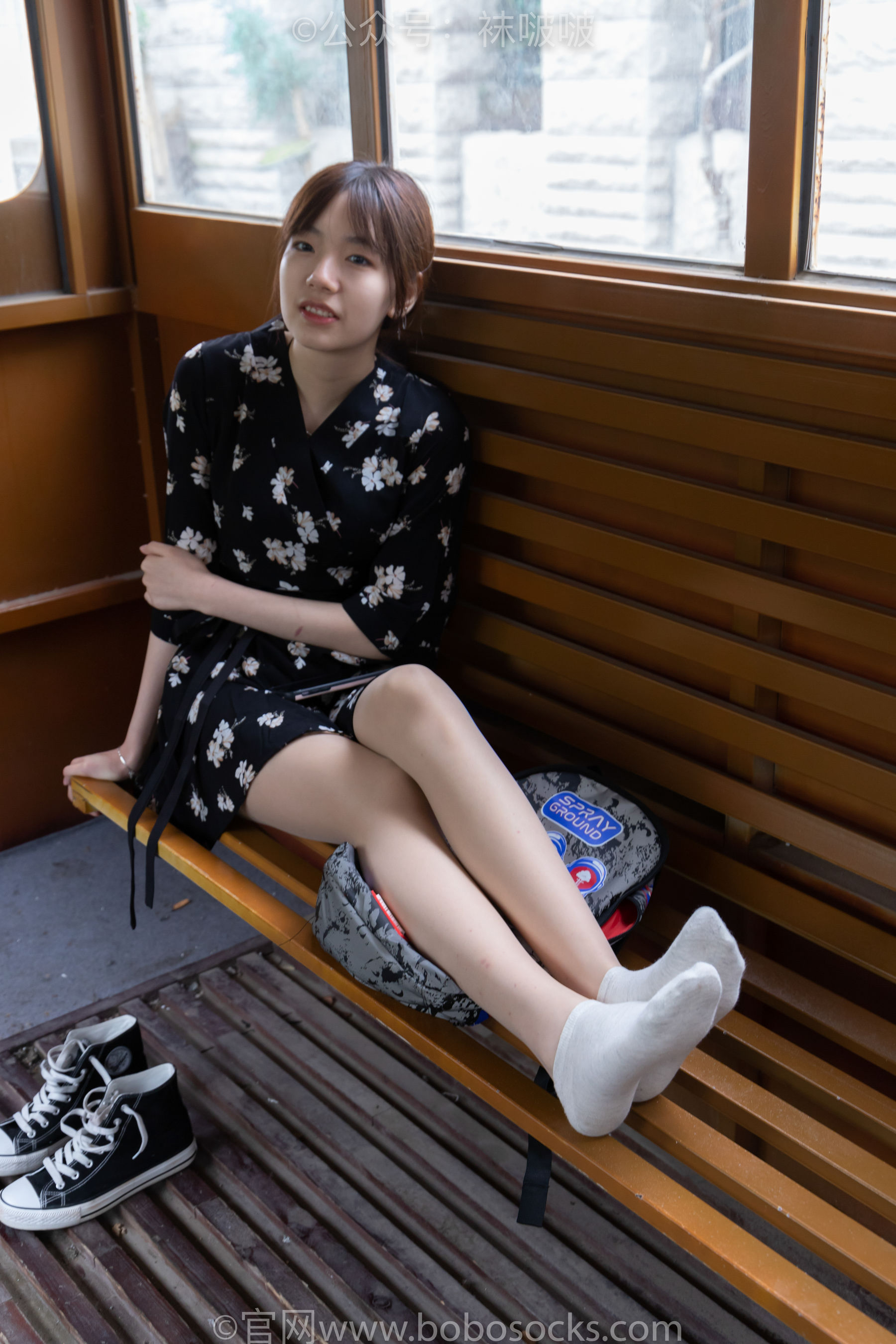 BoBoSocks袜啵啵 No.013 小甜豆-匡威帆布鞋、浅灰色短棉袜、肉丝