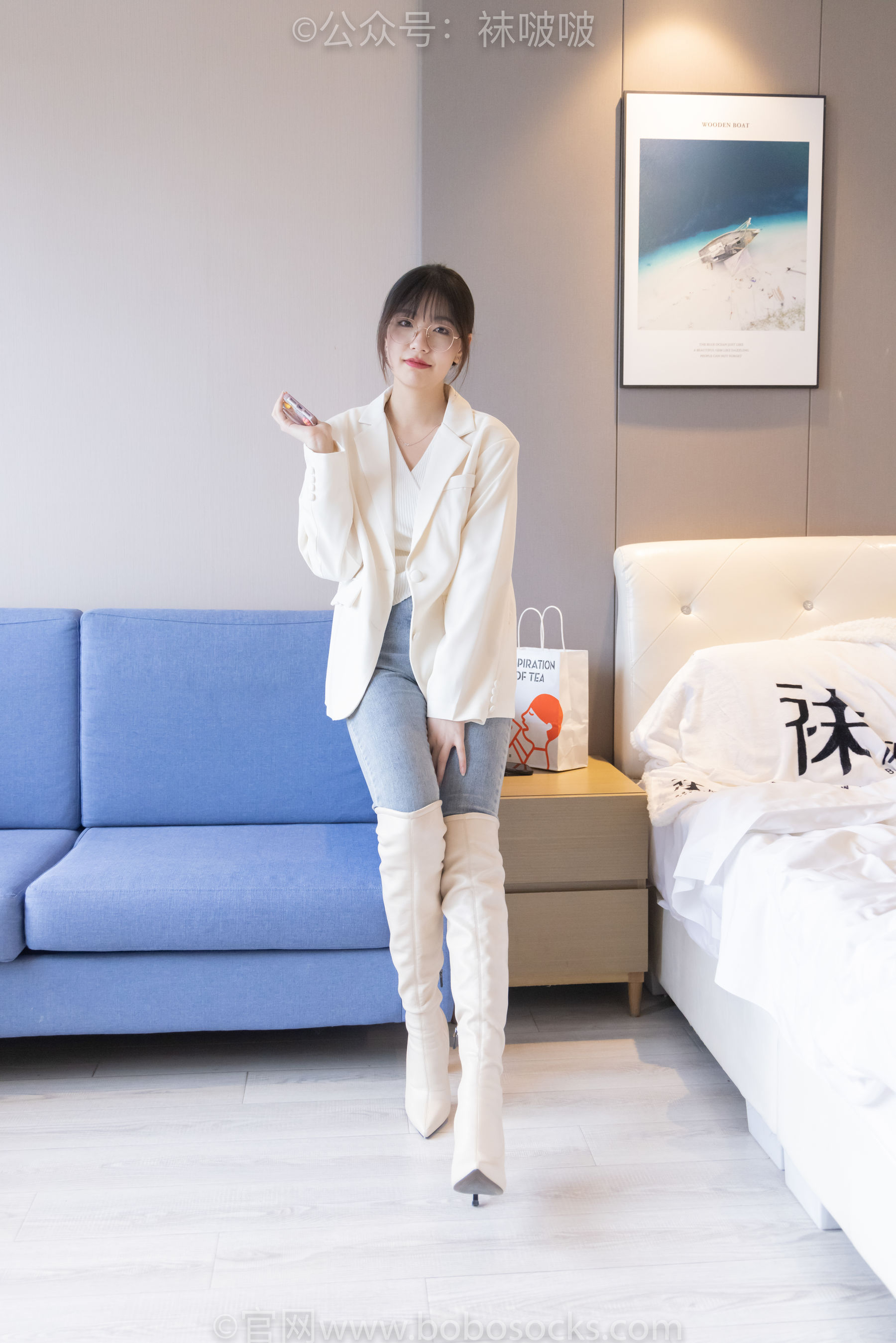 BoBoSocks袜啵啵 No.050 小甜豆-高跟长靴、白棉袜