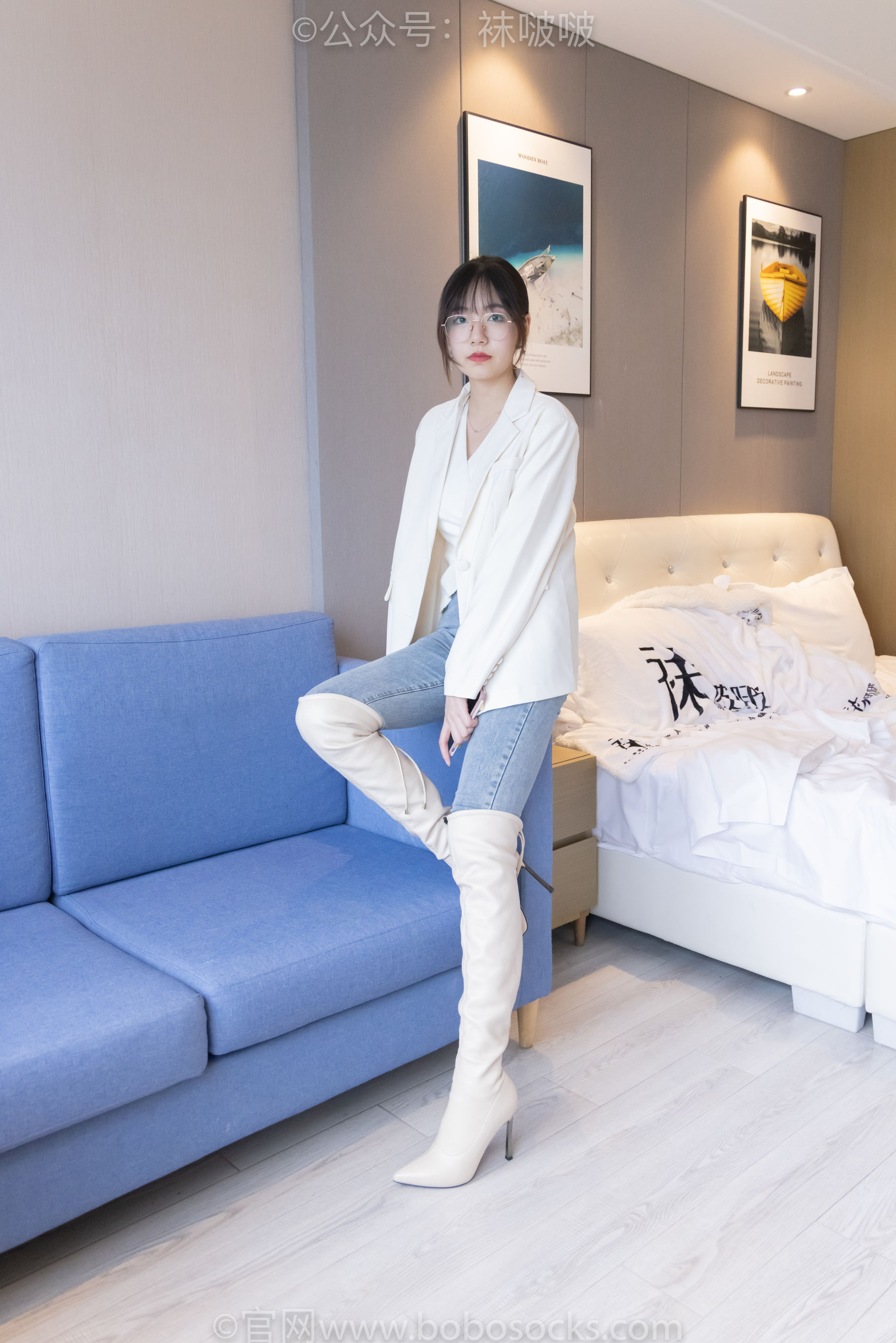 BoBoSocks袜啵啵 No.050 小甜豆-高跟长靴、白棉袜