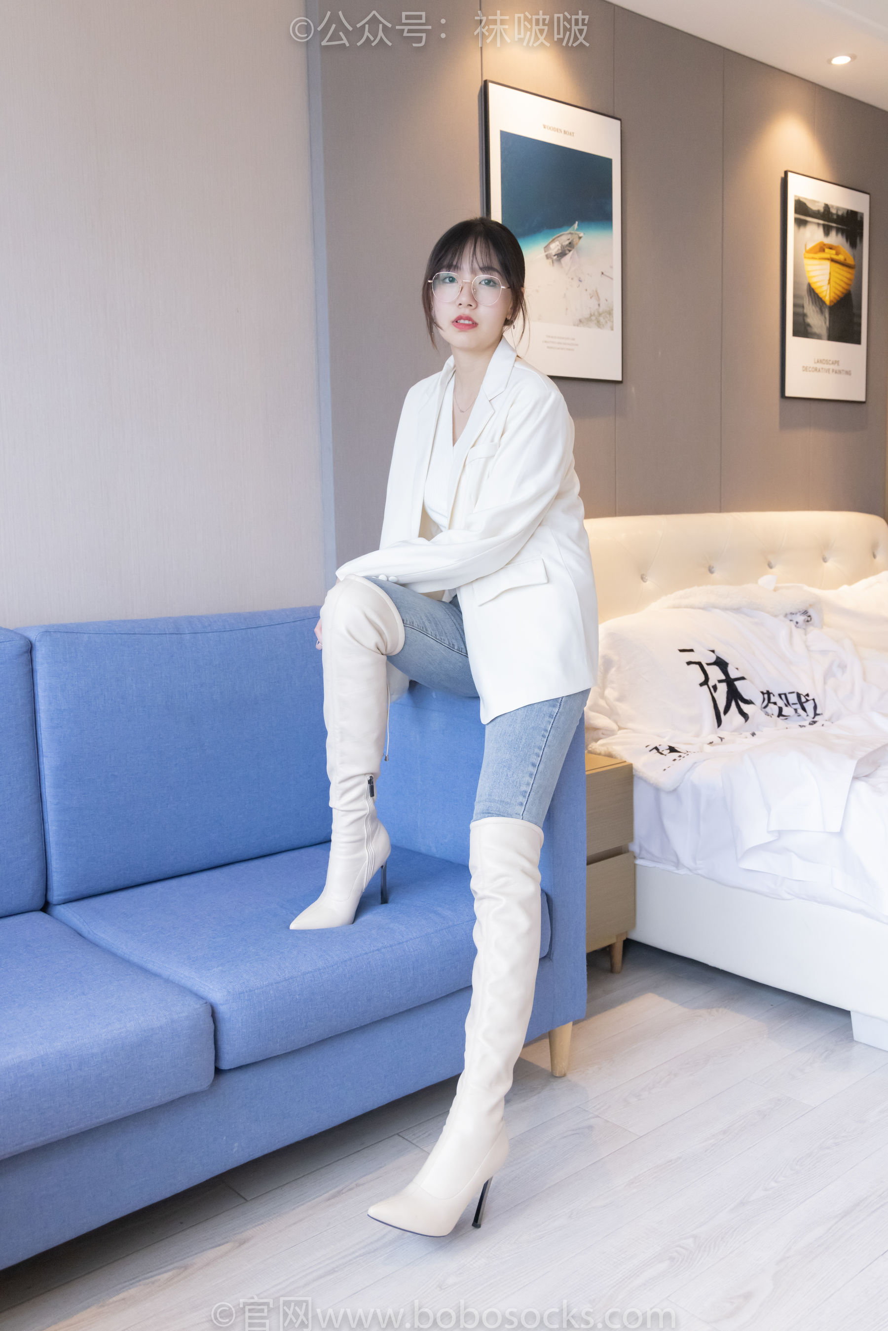 BoBoSocks袜啵啵 No.050 小甜豆-高跟长靴、白棉袜