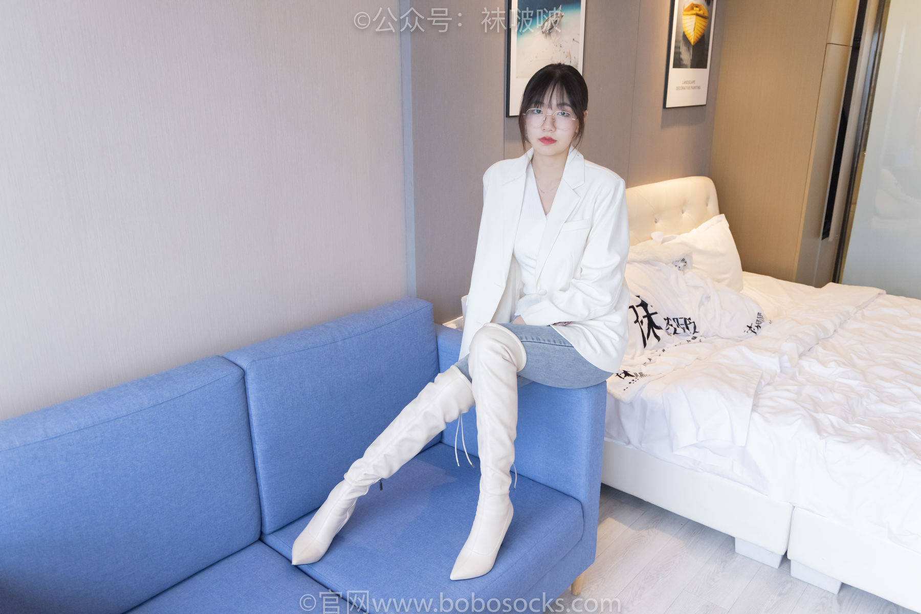 BoBoSocks袜啵啵 No.050 小甜豆-高跟长靴、白棉袜