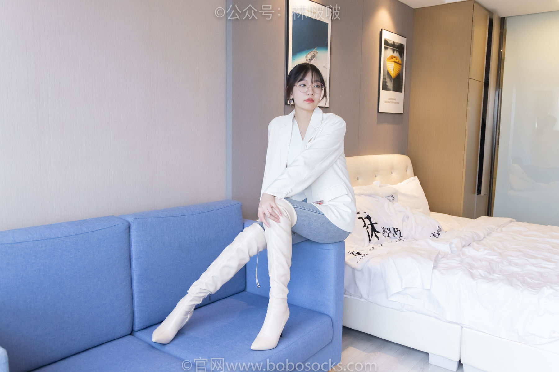 BoBoSocks袜啵啵 No.050 小甜豆-高跟长靴、白棉袜