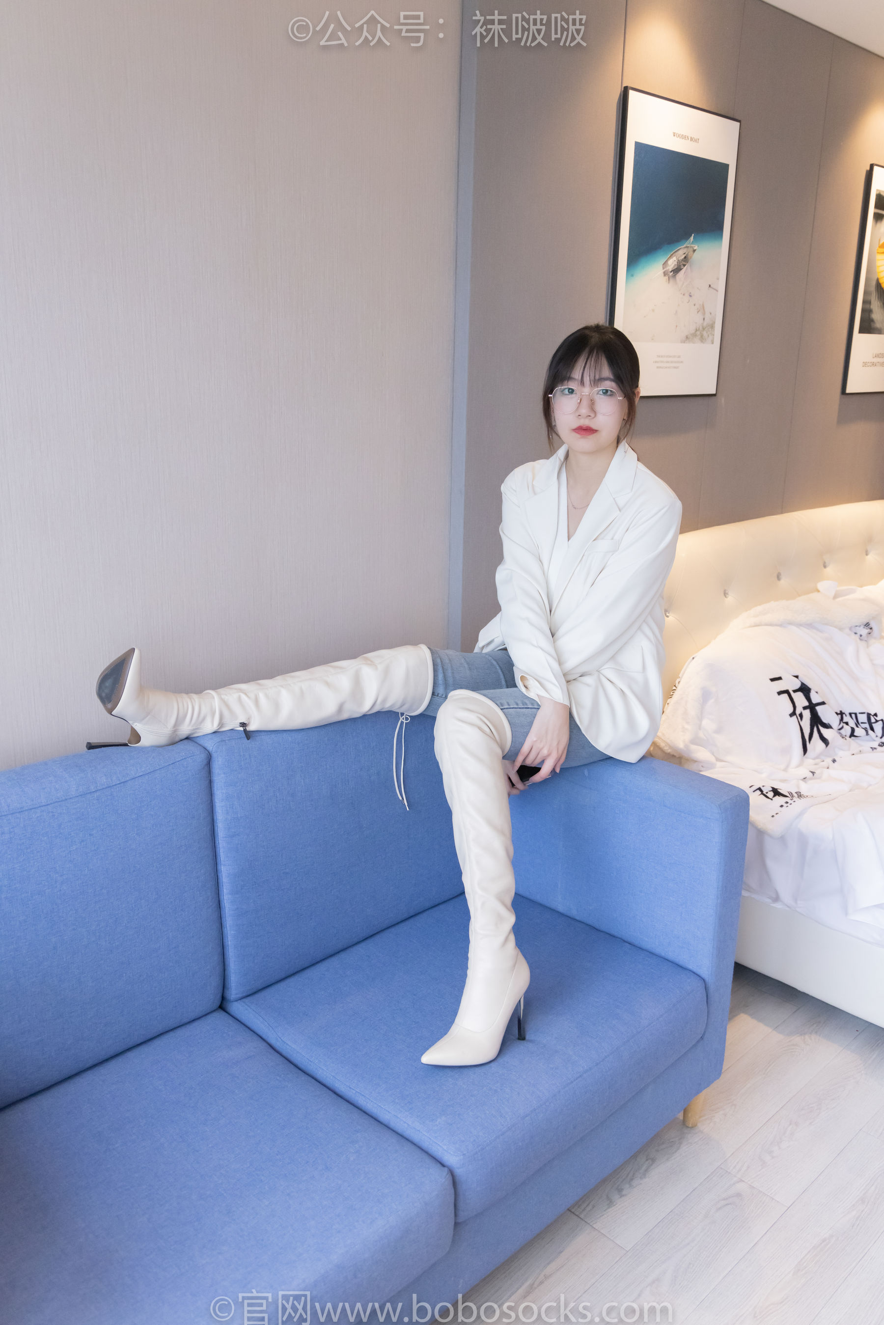 BoBoSocks袜啵啵 No.050 小甜豆-高跟长靴、白棉袜