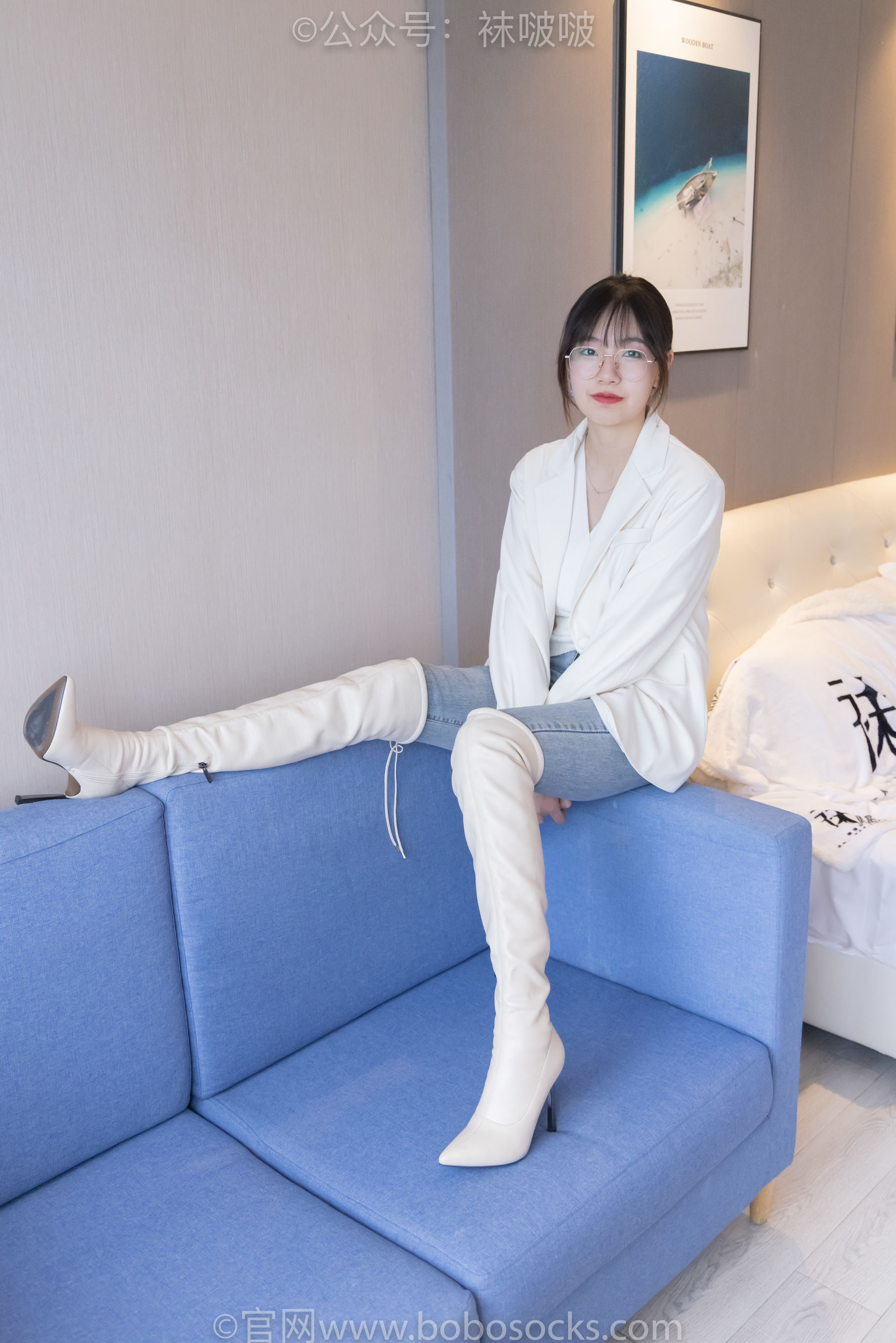 BoBoSocks袜啵啵 No.050 小甜豆-高跟长靴、白棉袜