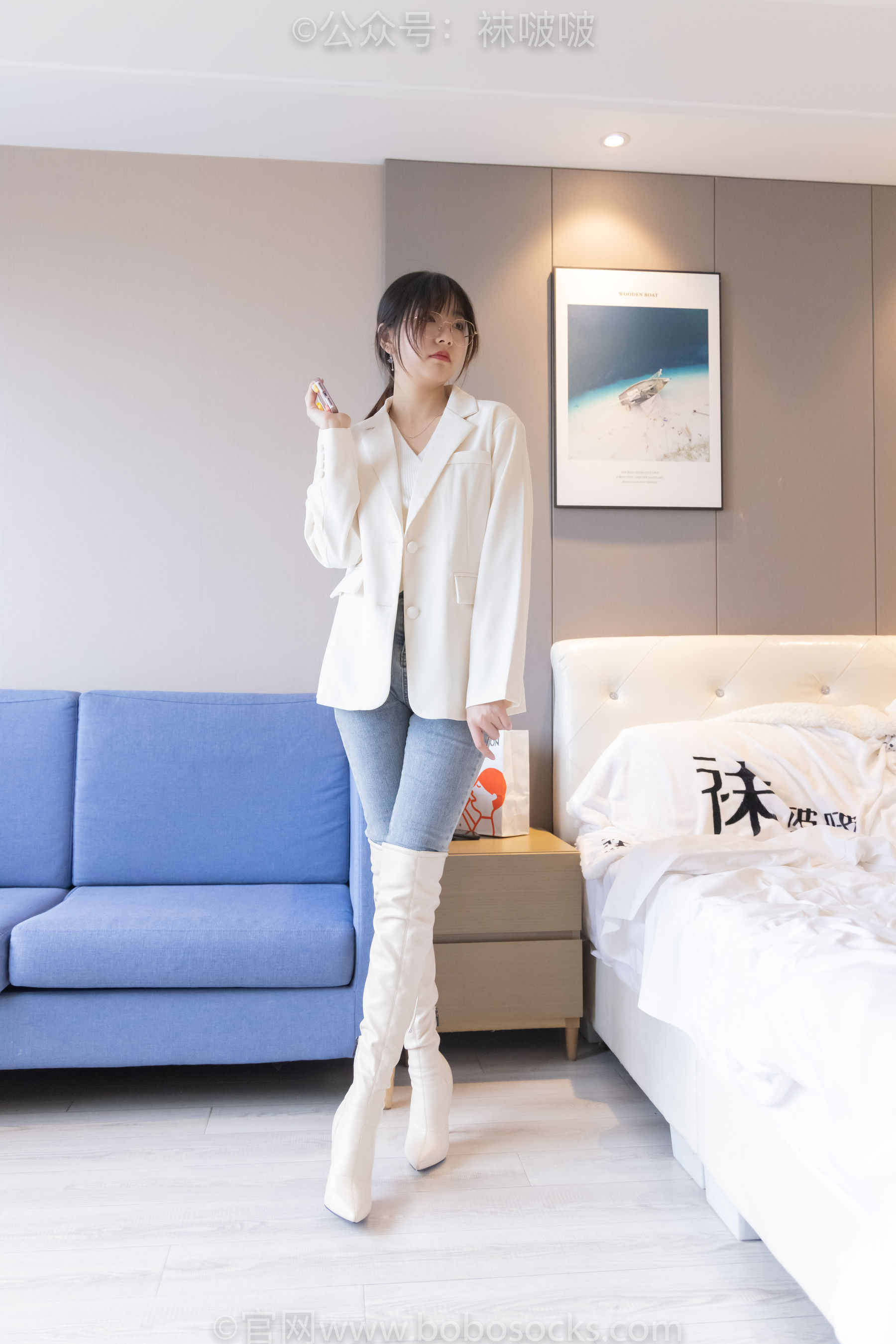 BoBoSocks袜啵啵 No.050 小甜豆-高跟长靴、白棉袜