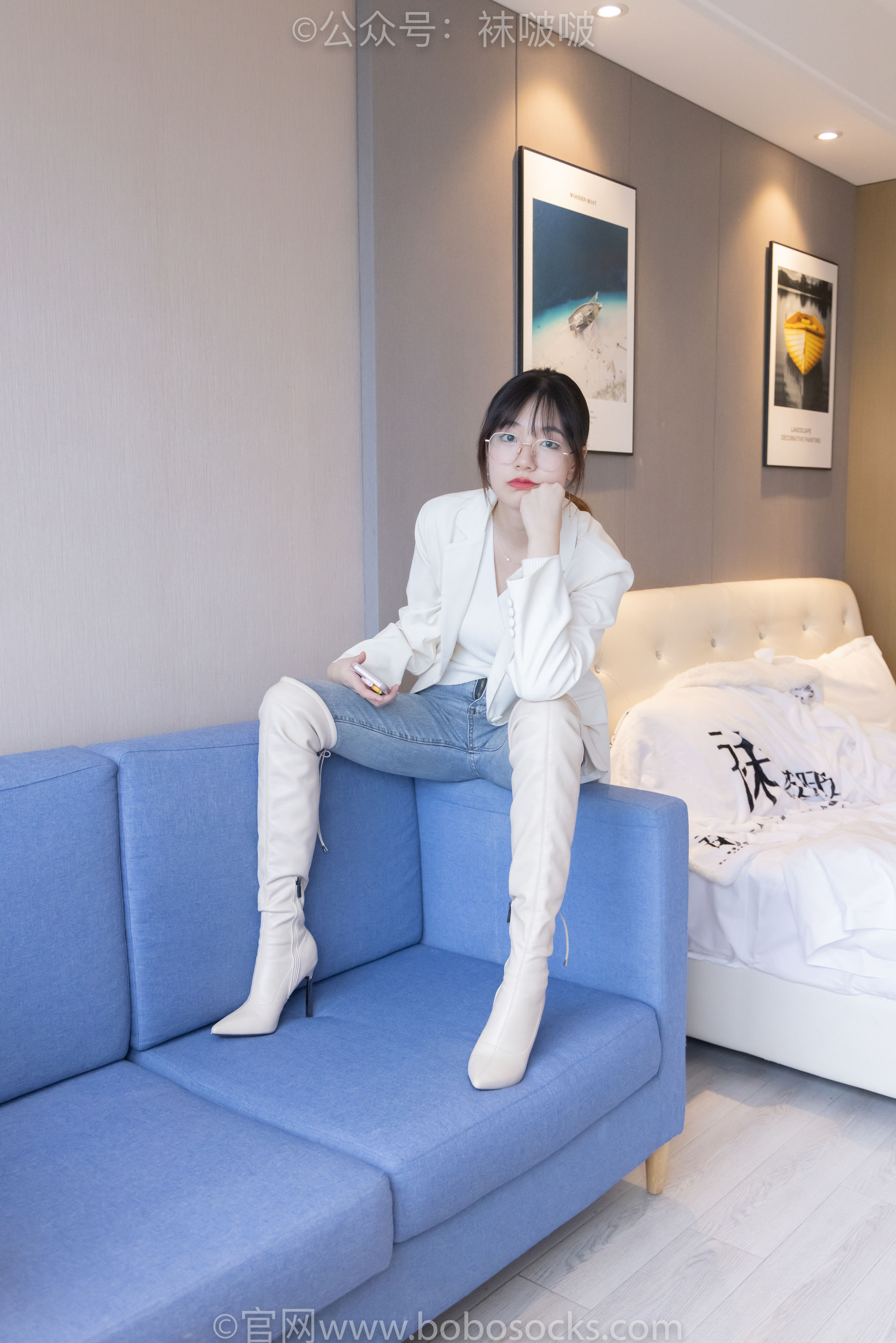 BoBoSocks袜啵啵 No.050 小甜豆-高跟长靴、白棉袜