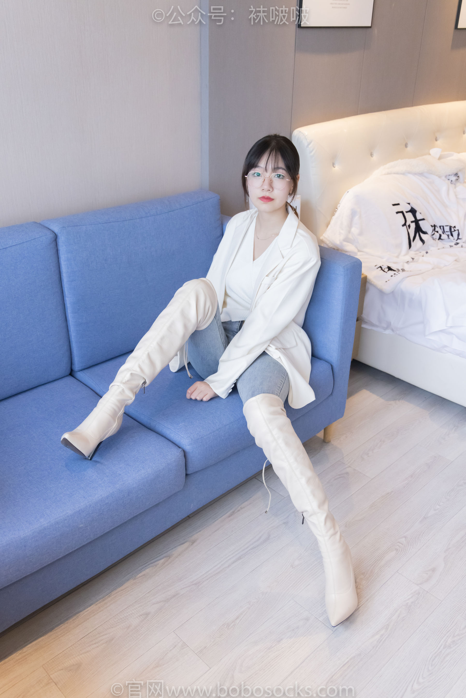BoBoSocks袜啵啵 No.050 小甜豆-高跟长靴、白棉袜