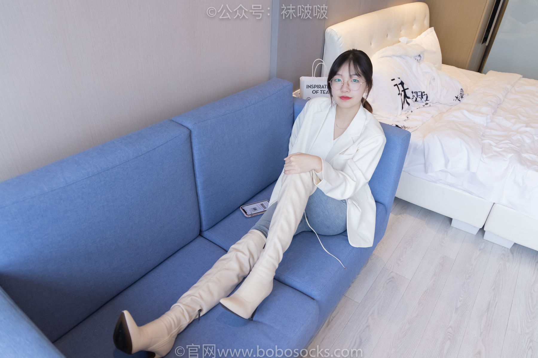 BoBoSocks袜啵啵 No.050 小甜豆-高跟长靴、白棉袜