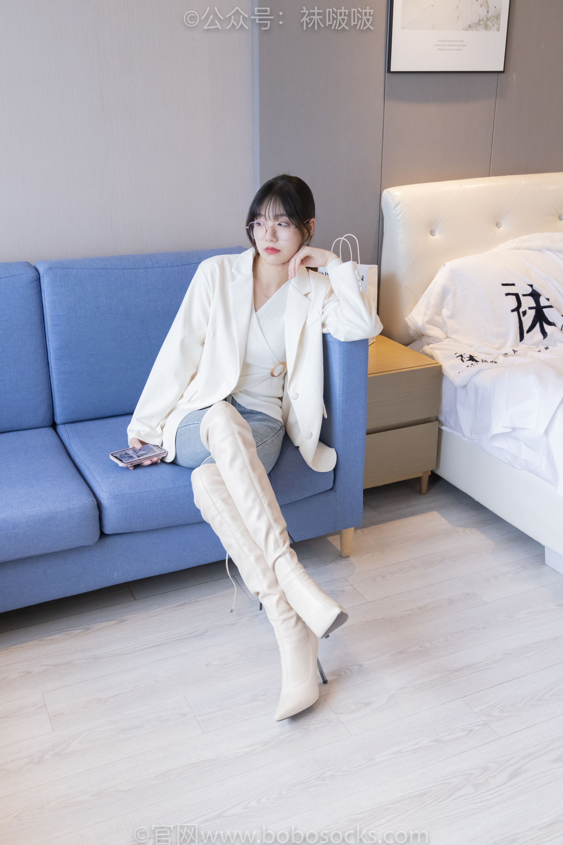BoBoSocks袜啵啵 No.050 小甜豆-高跟长靴、白棉袜