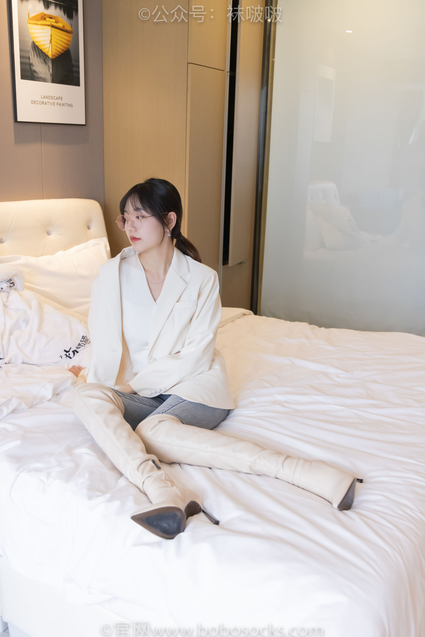 BoBoSocks袜啵啵 No.050 小甜豆-高跟长靴、白棉袜