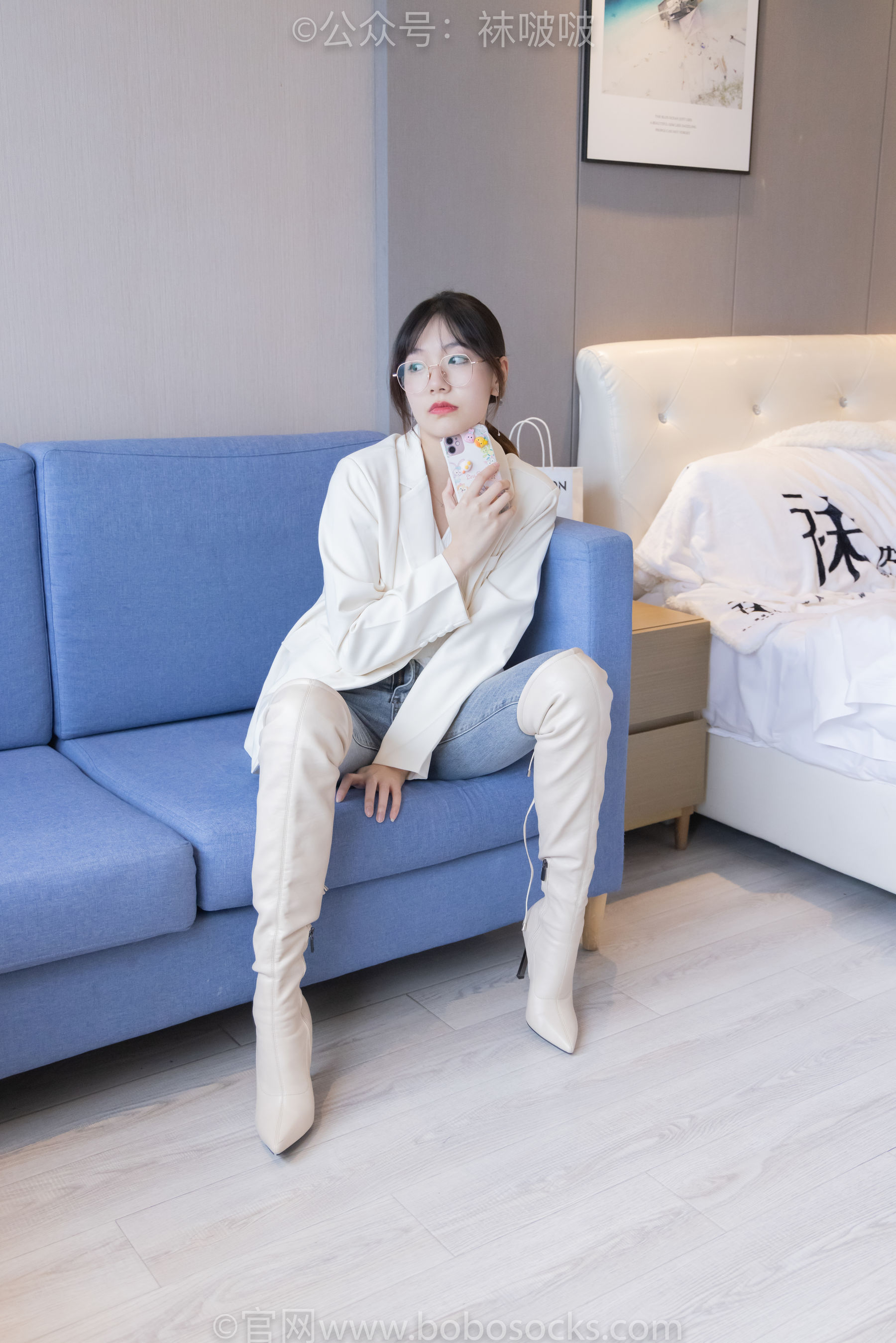 BoBoSocks袜啵啵 No.050 小甜豆-高跟长靴、白棉袜