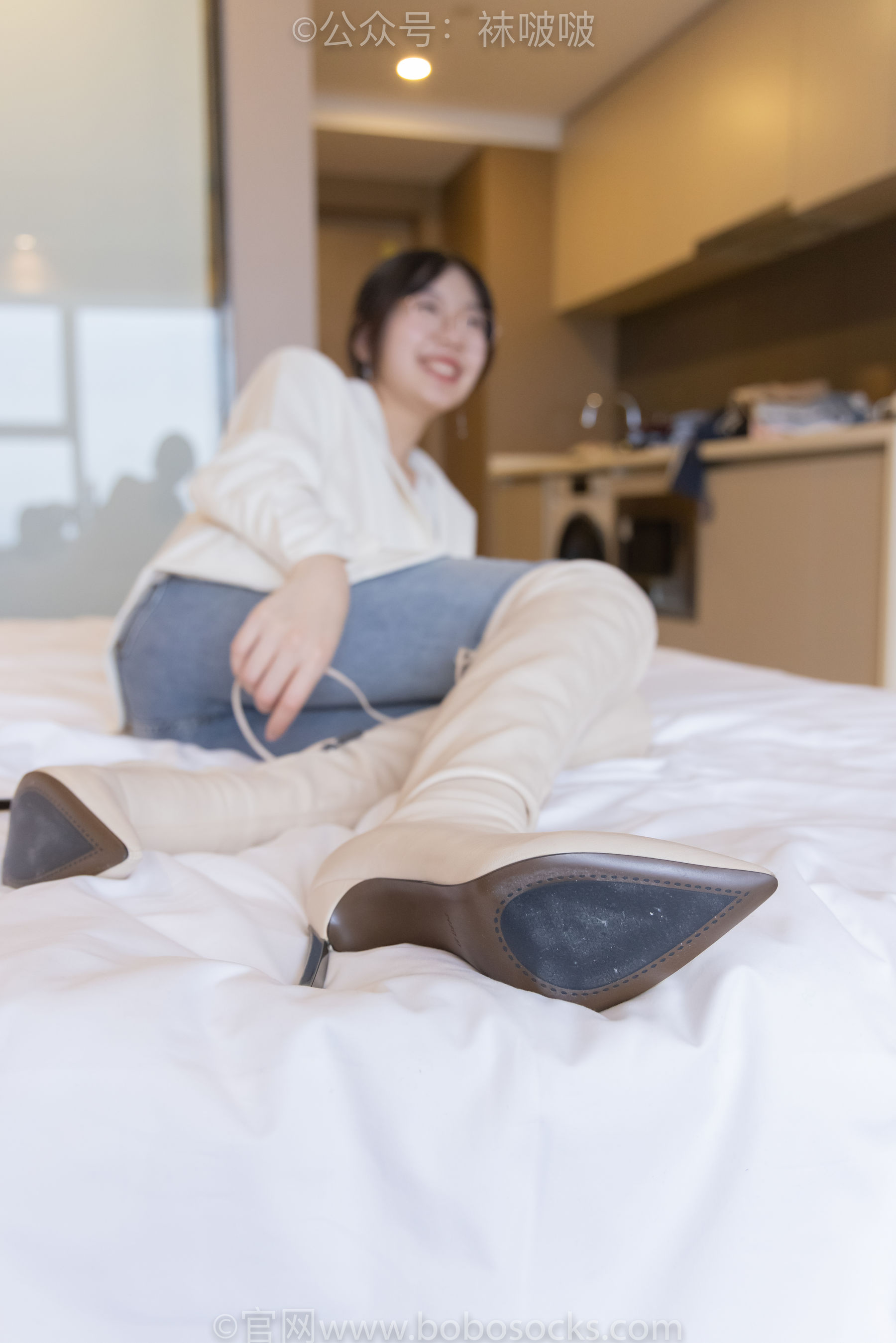 BoBoSocks袜啵啵 No.050 小甜豆-高跟长靴、白棉袜