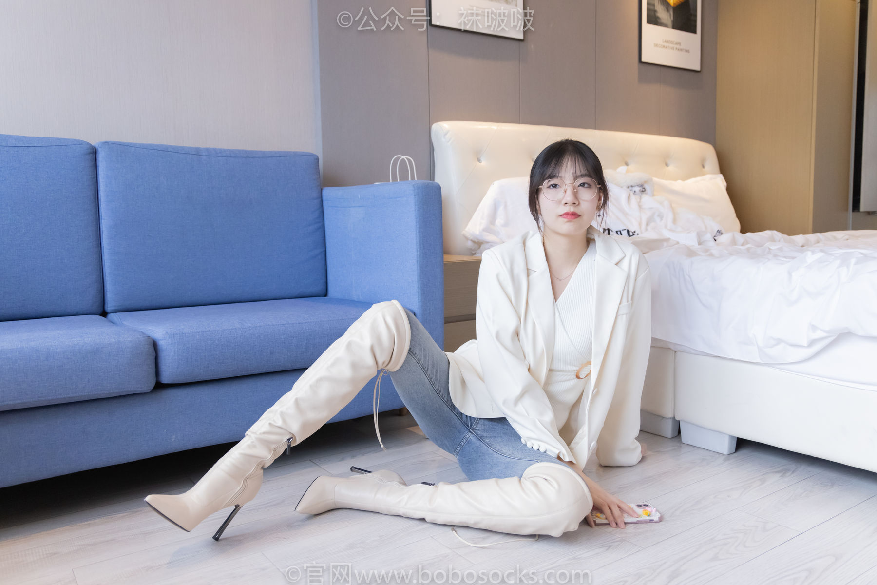 BoBoSocks袜啵啵 No.050 小甜豆-高跟长靴、白棉袜