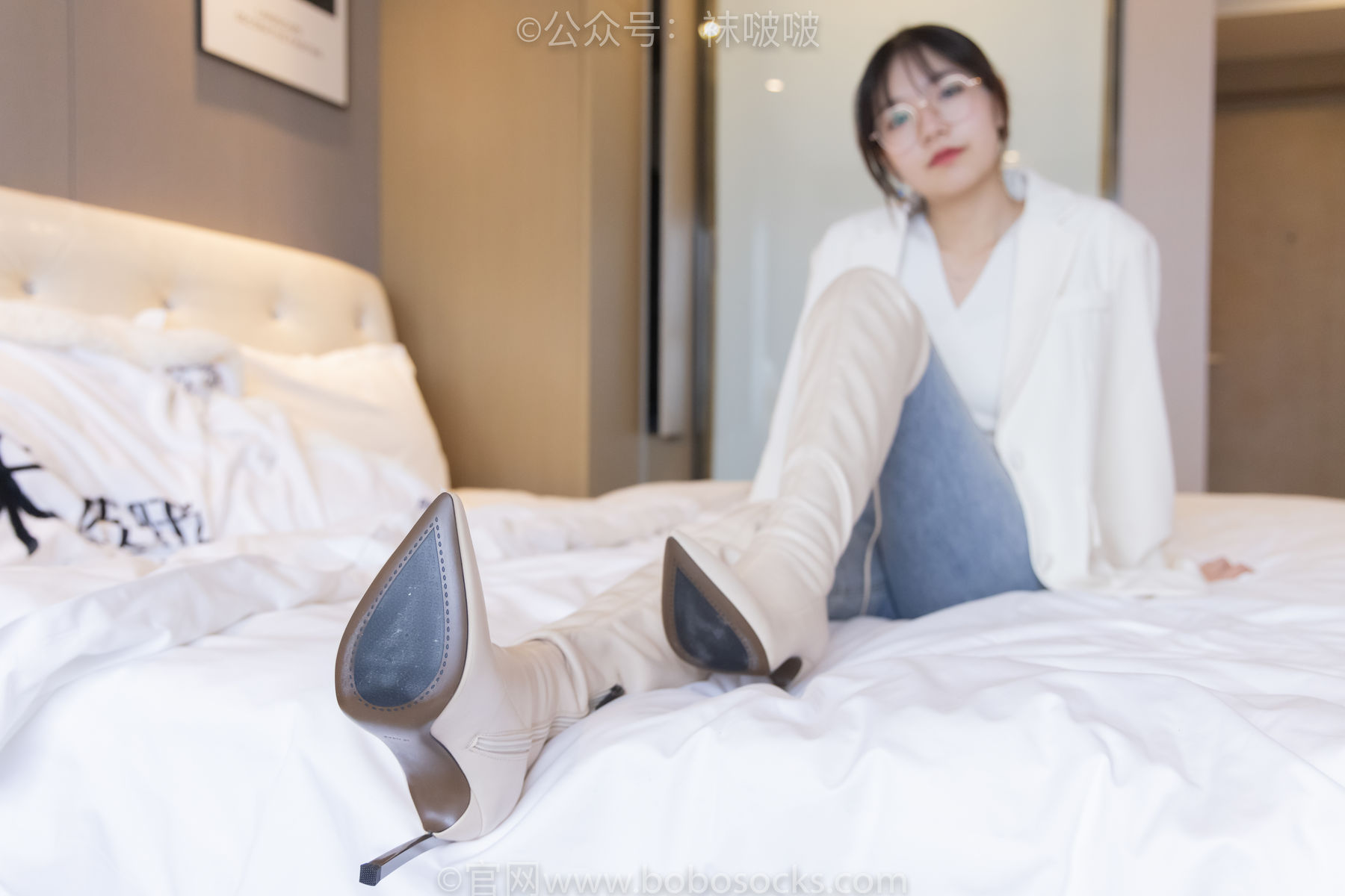 BoBoSocks袜啵啵 No.050 小甜豆-高跟长靴、白棉袜