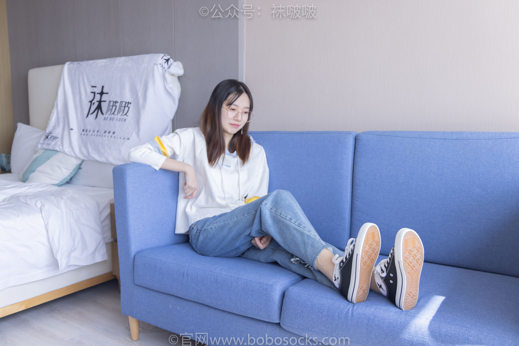 BoBoSocks袜啵啵 No.080 小甜豆-帆布鞋、白棉袜、肉丝
