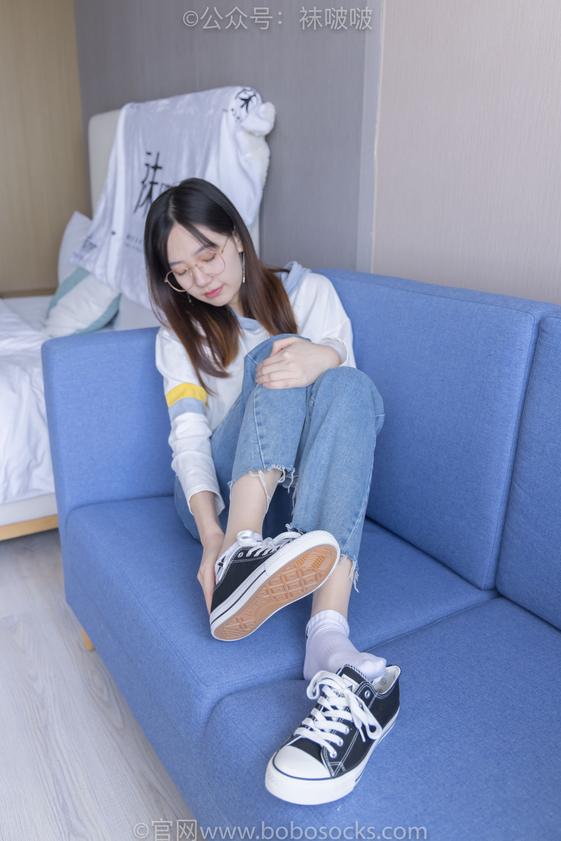 BoBoSocks袜啵啵 No.080 小甜豆-帆布鞋、白棉袜、肉丝