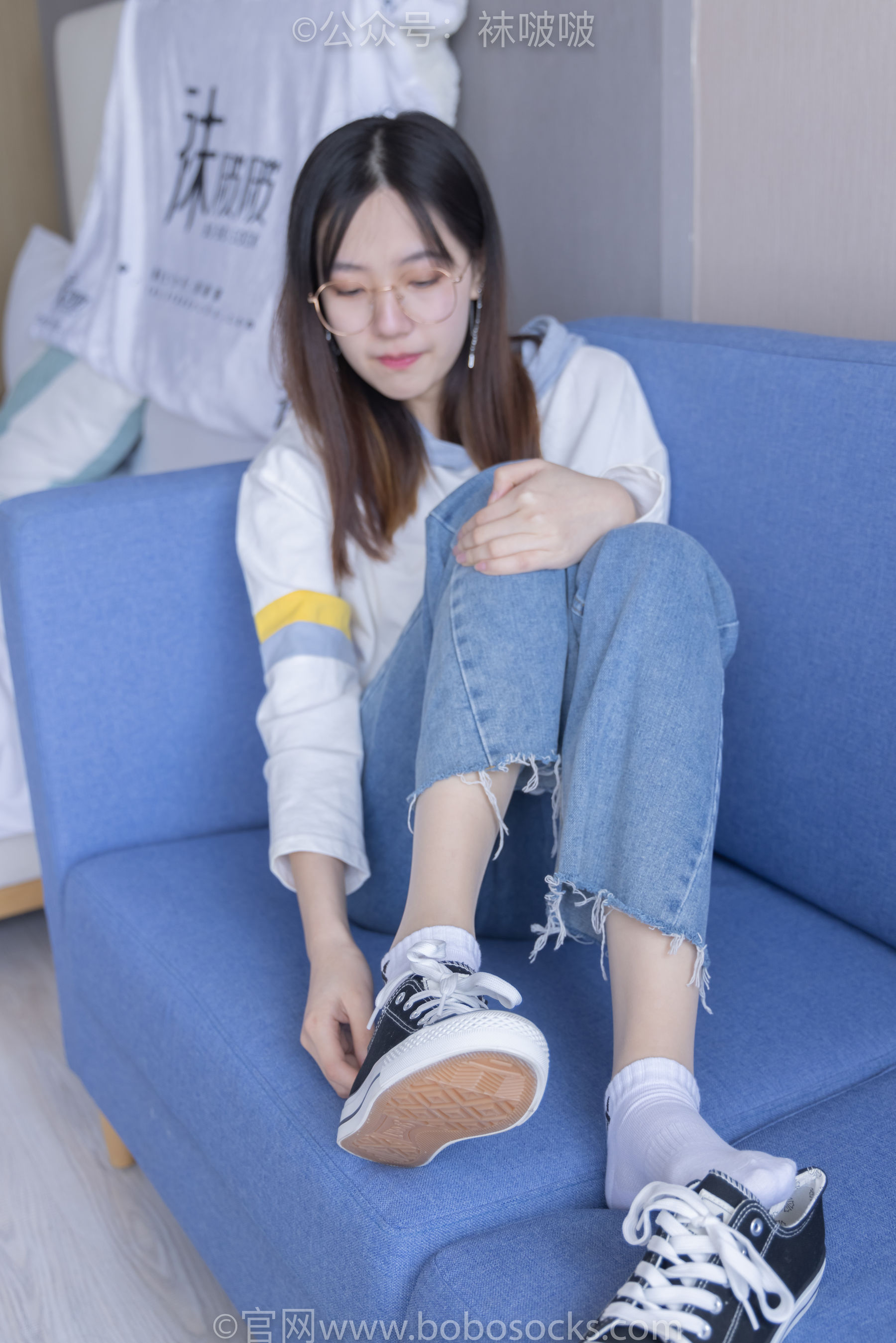 BoBoSocks袜啵啵 No.080 小甜豆-帆布鞋、白棉袜、肉丝