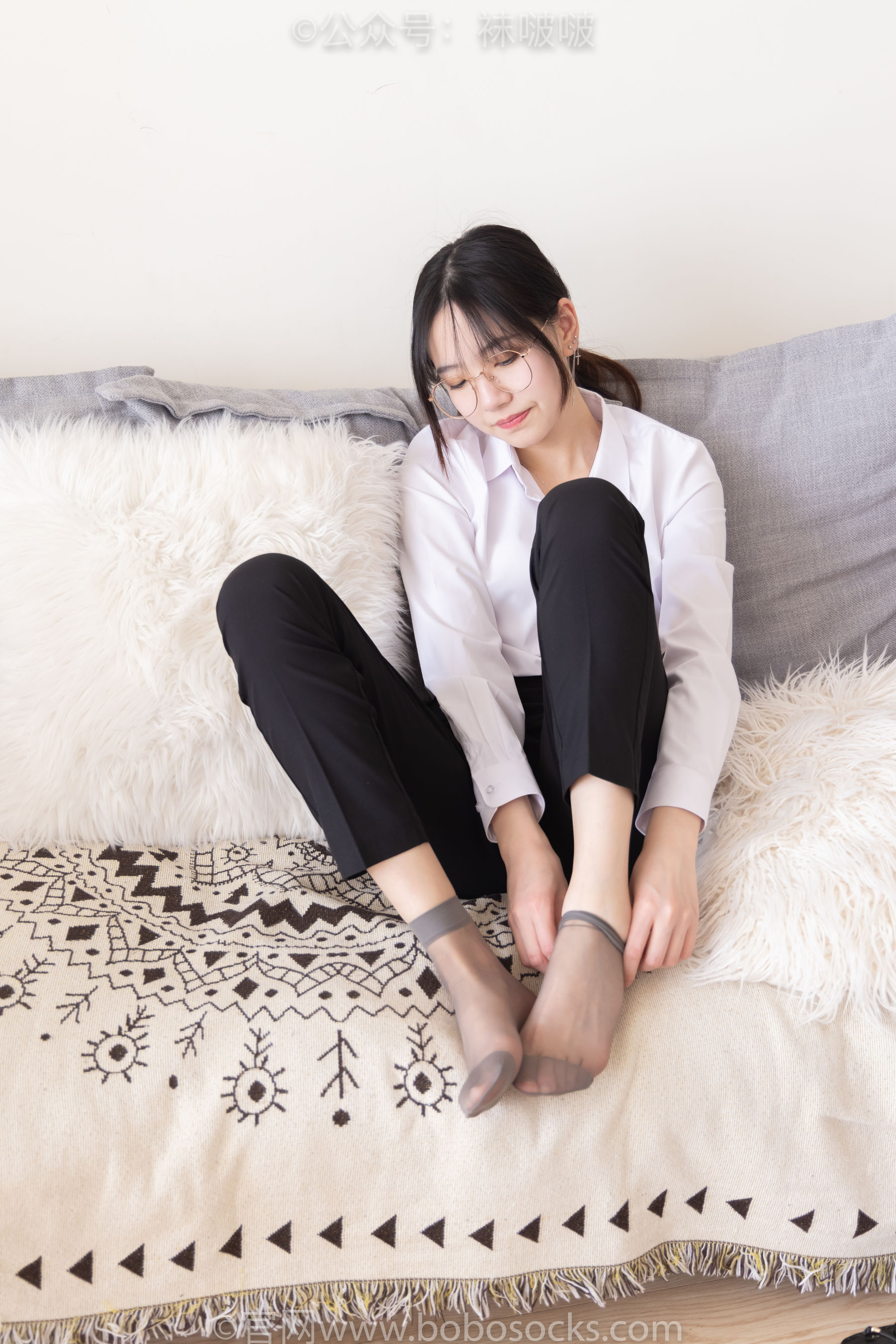 BoBoSocks袜啵啵 No.085 小甜豆-平底鞋、短灰丝、短肉丝