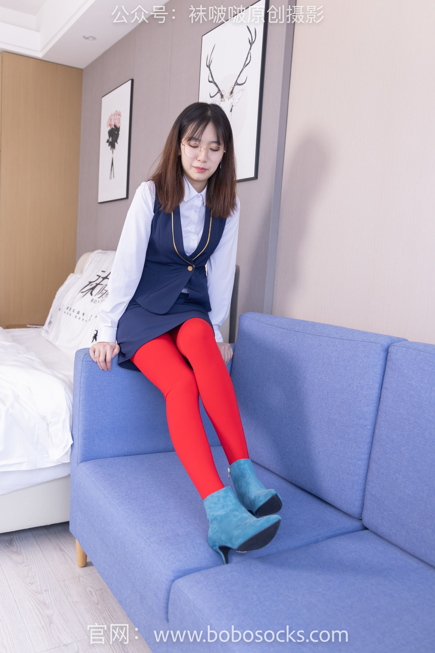 BoBoSocks袜啵啵 No.132 小甜豆-aj1板鞋、蓝色短靴、厚黑丝、厚红丝