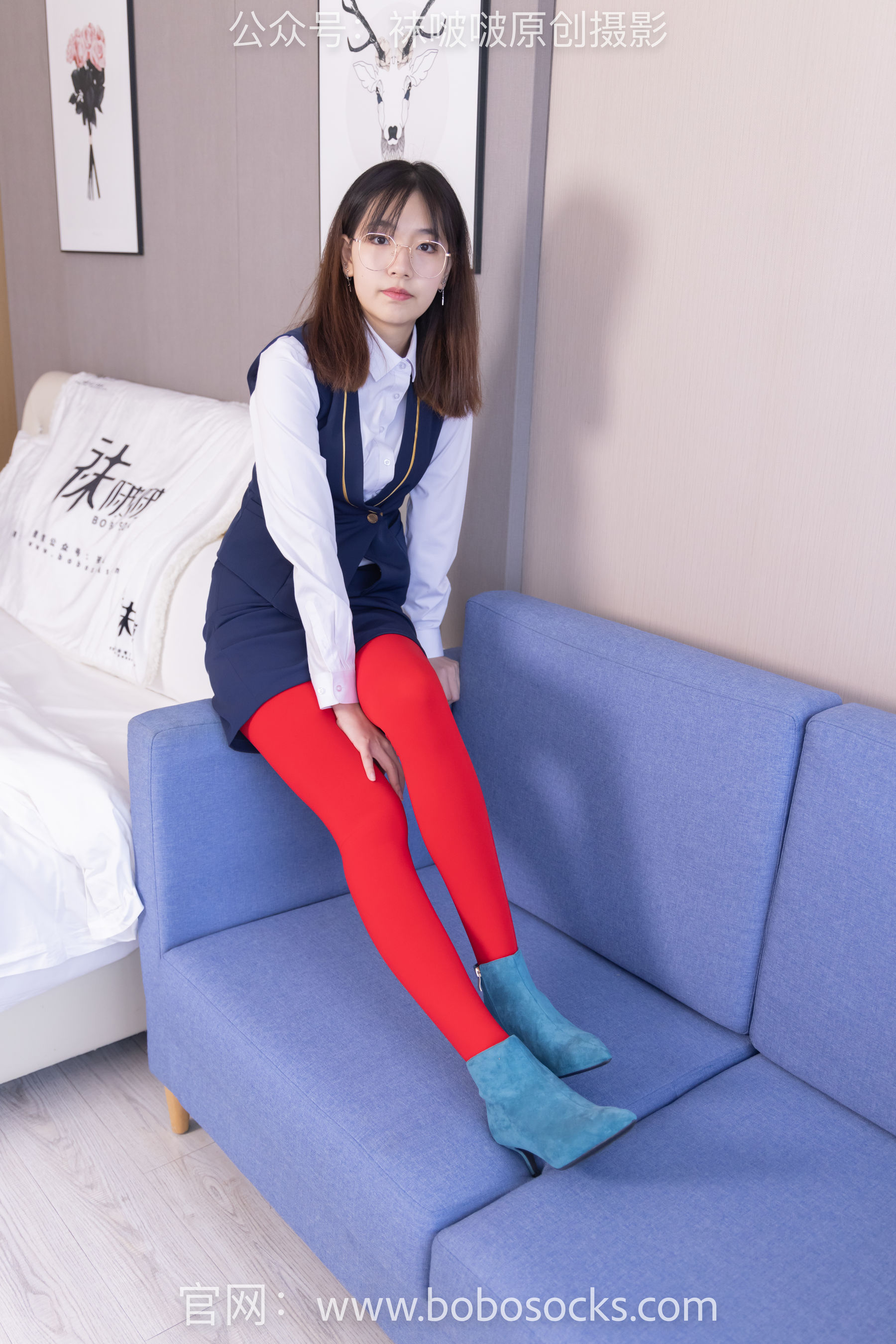 BoBoSocks袜啵啵 No.132 小甜豆-aj1板鞋、蓝色短靴、厚黑丝、厚红丝