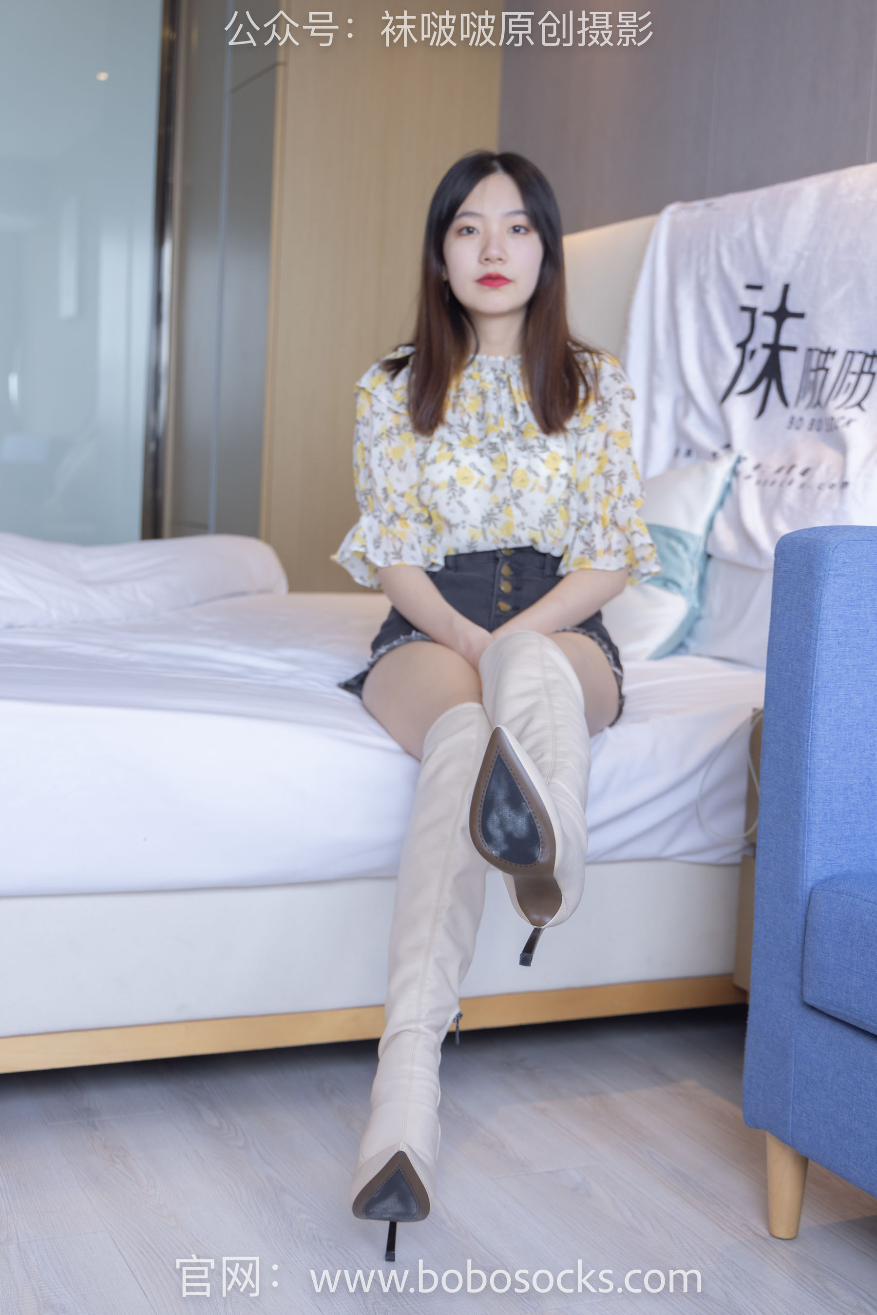 BoBoSocks袜啵啵 No.136 小甜豆-高跟长靴、白棉袜、裸足
