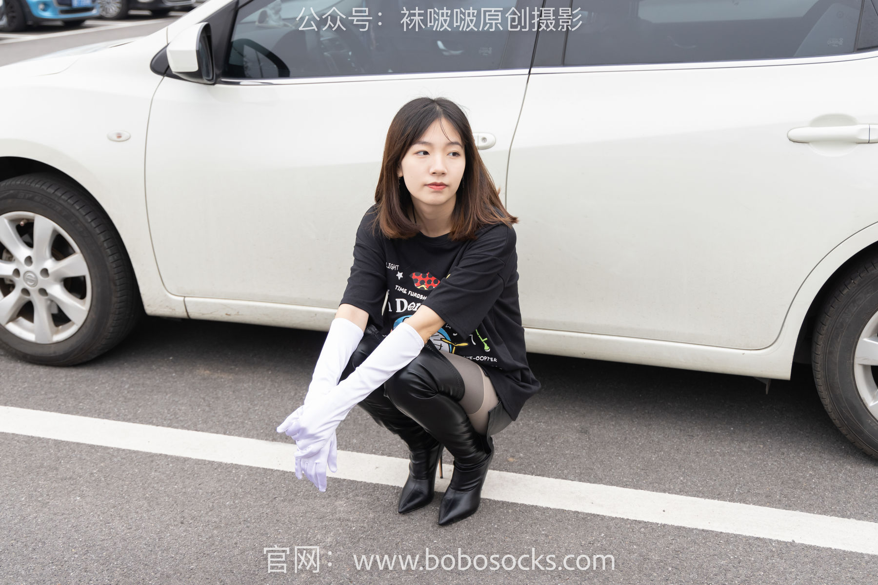 BoBoSocks袜啵啵 No.146 小甜豆-高跟长靴、黑色踩脚裤、肉丝