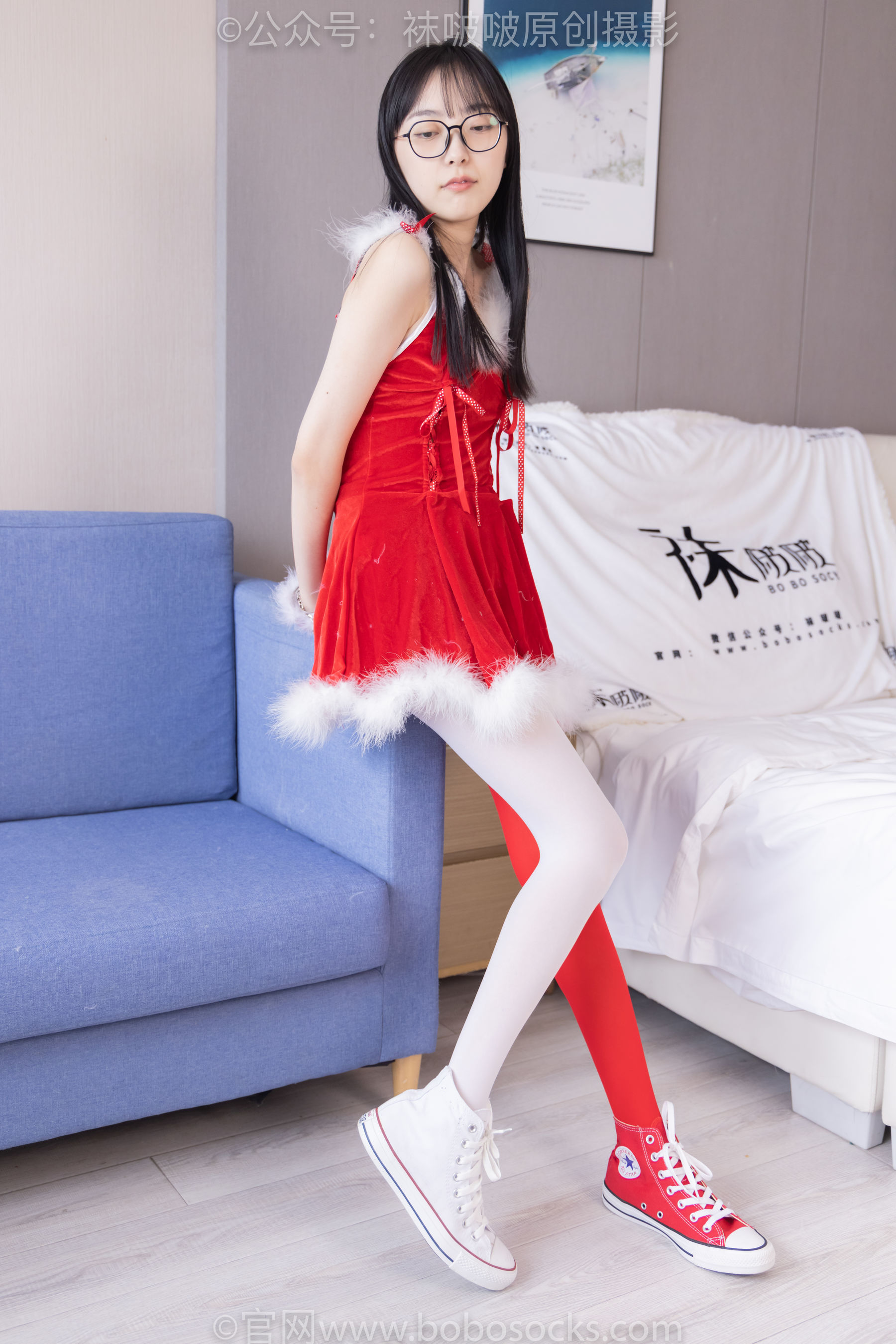 BoBoSocks袜啵啵 No.152 稚予-圣诞服、帆布鞋、厚白丝、厚红丝