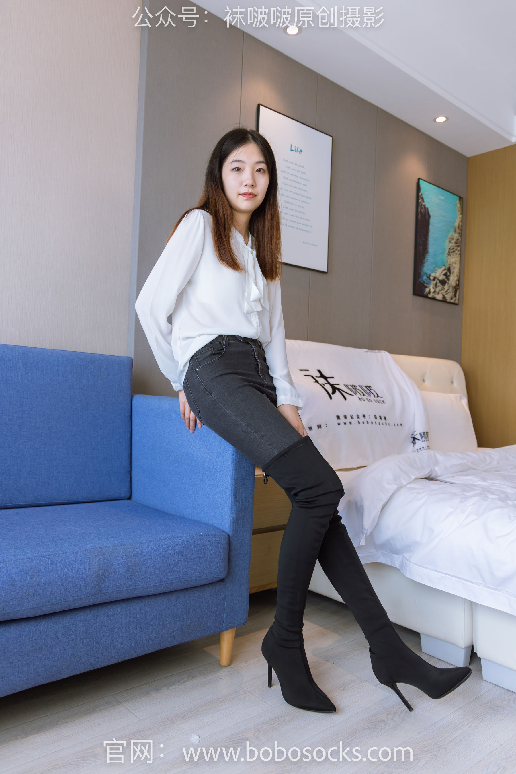 BoBoSocks袜啵啵 No.158 小甜豆-高跟长靴、白棉袜、裸足