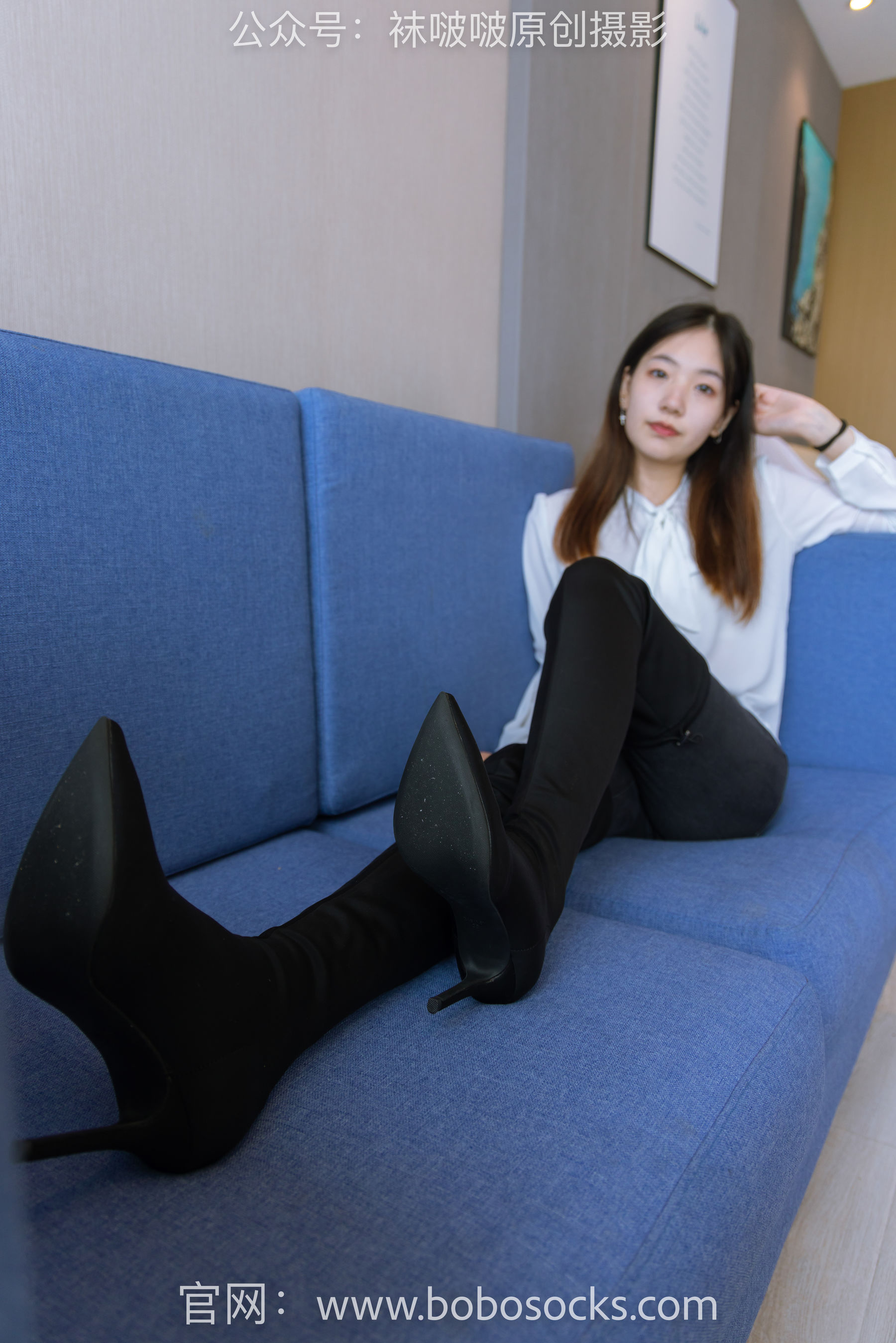 BoBoSocks袜啵啵 No.158 小甜豆-高跟长靴、白棉袜、裸足
