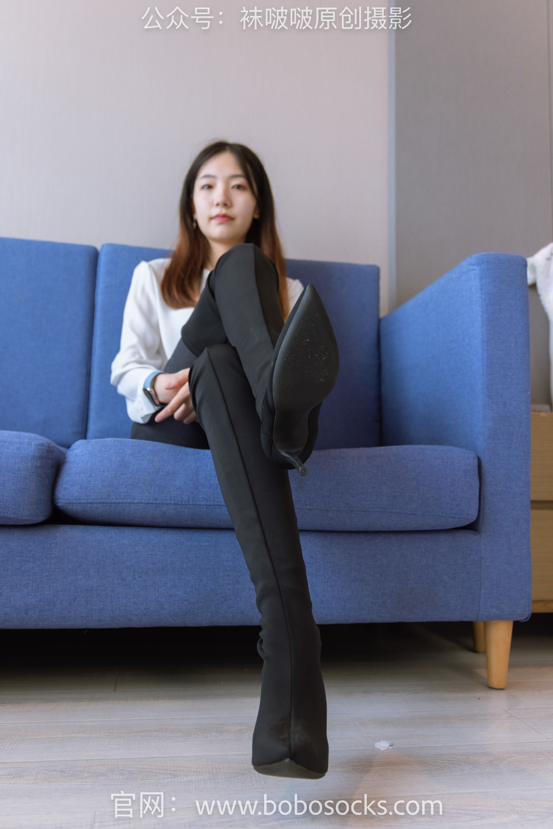 BoBoSocks袜啵啵 No.158 小甜豆-高跟长靴、白棉袜、裸足