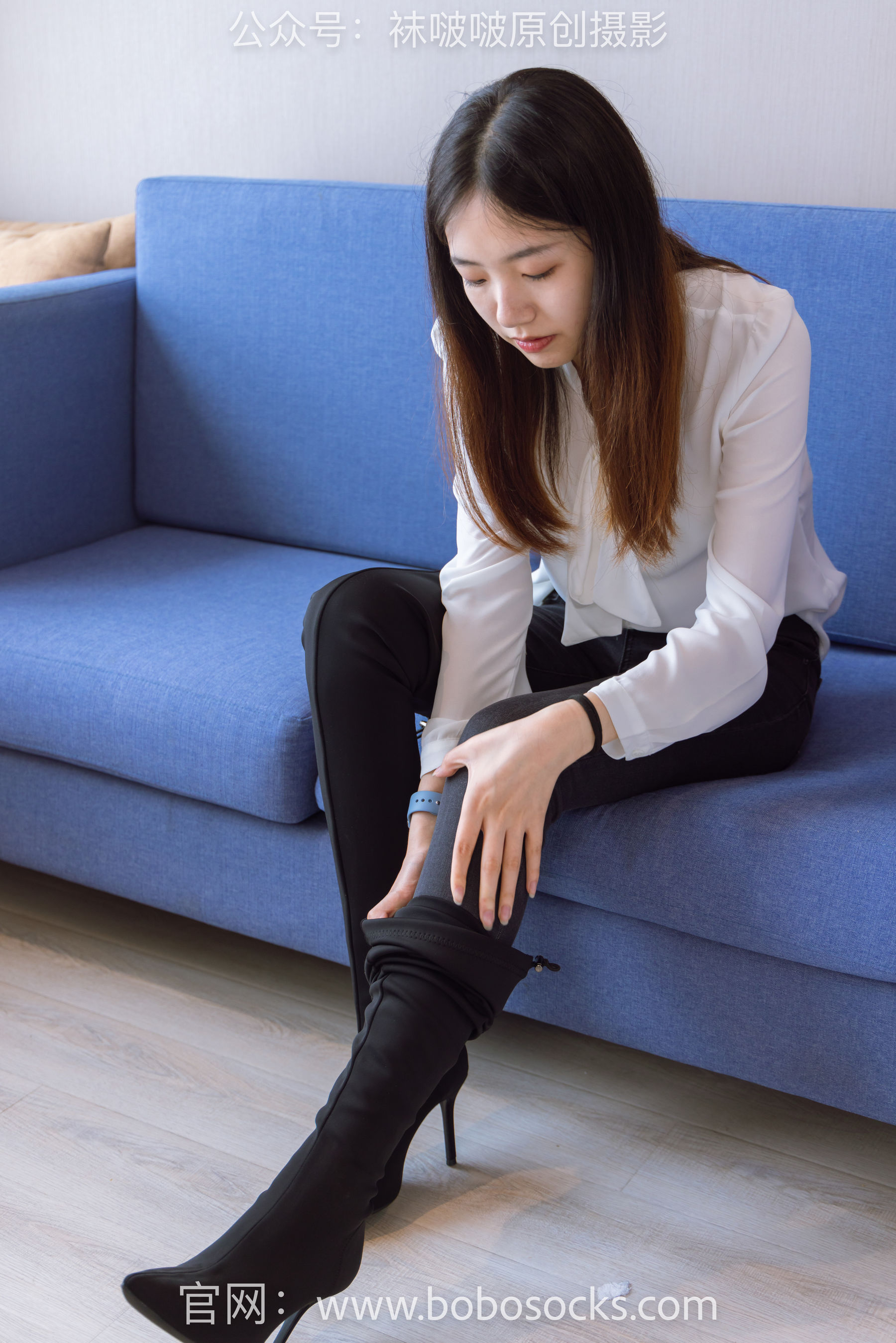 BoBoSocks袜啵啵 No.158 小甜豆-高跟长靴、白棉袜、裸足