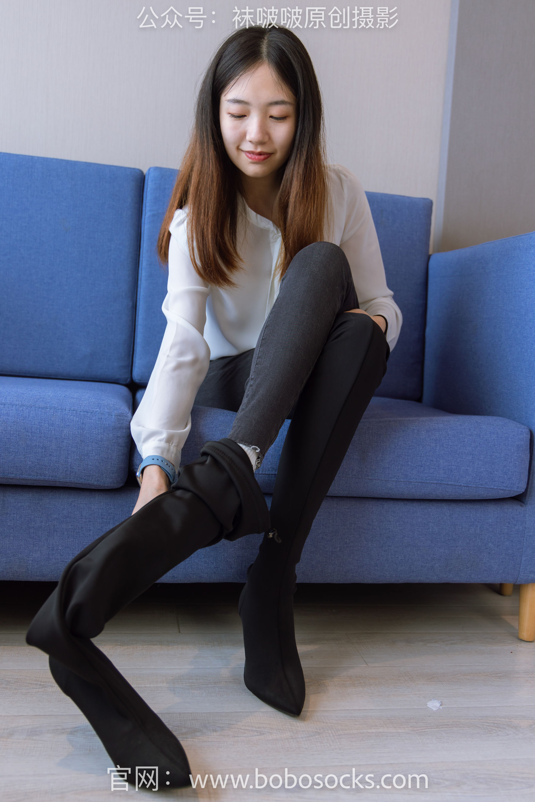 BoBoSocks袜啵啵 No.158 小甜豆-高跟长靴、白棉袜、裸足