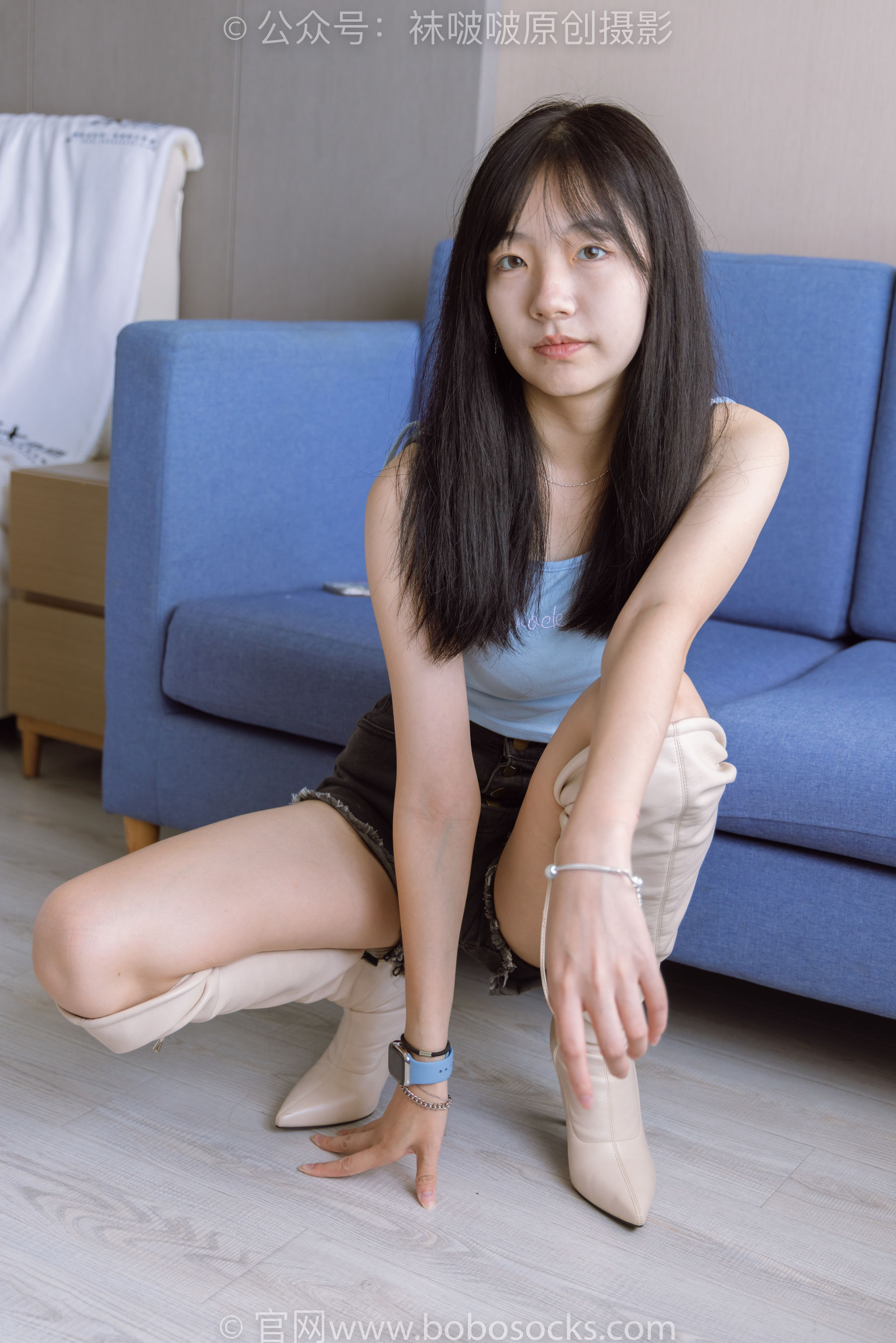 BoBoSocks袜啵啵 No.174 小甜豆-高跟长靴、白棉袜、裸足