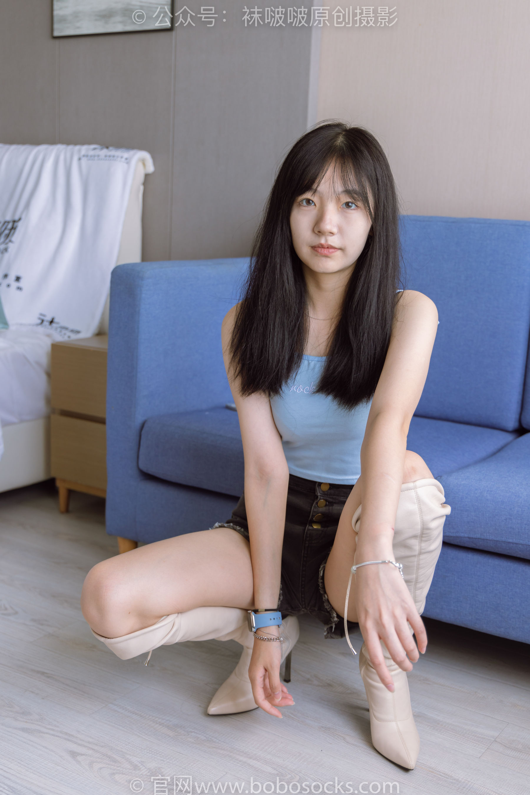 BoBoSocks袜啵啵 No.174 小甜豆-高跟长靴、白棉袜、裸足