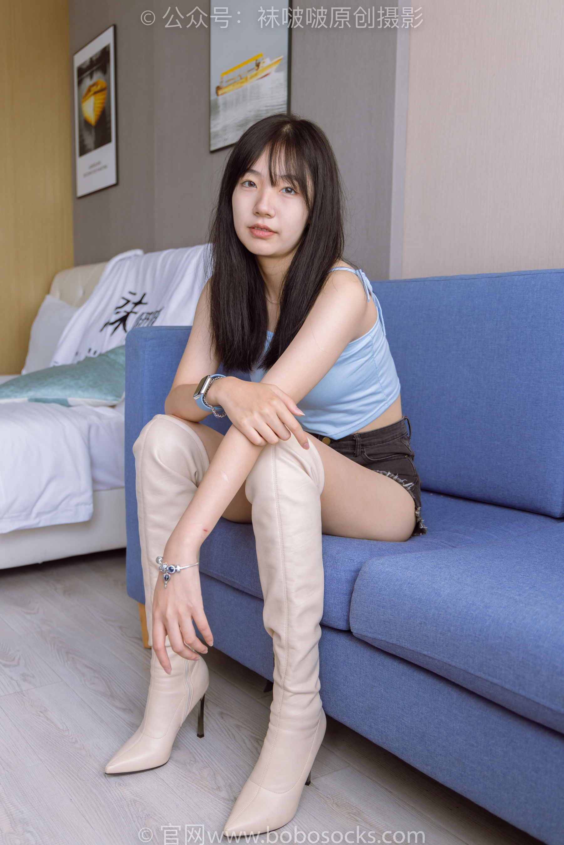 BoBoSocks袜啵啵 No.174 小甜豆-高跟长靴、白棉袜、裸足