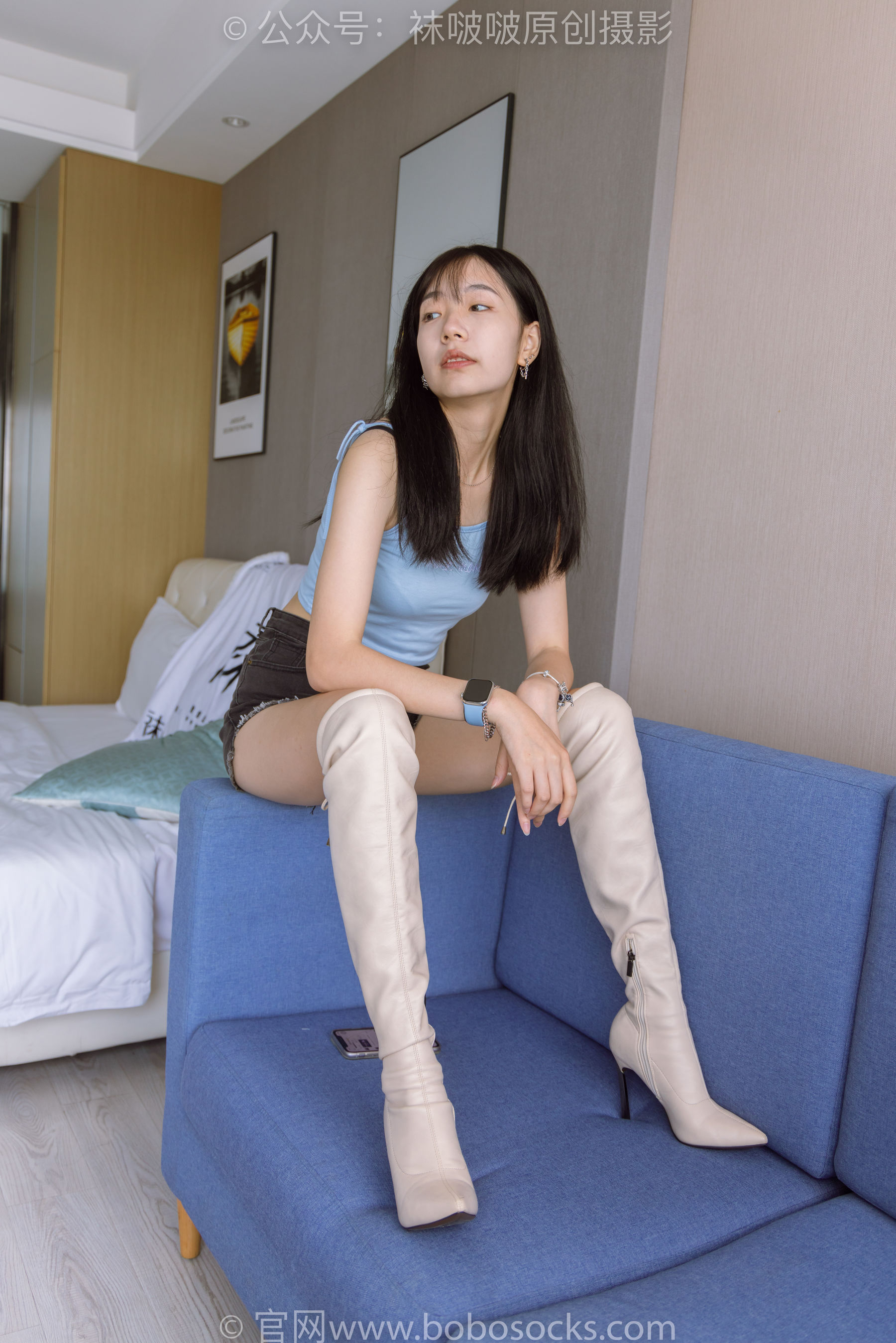 BoBoSocks袜啵啵 No.174 小甜豆-高跟长靴、白棉袜、裸足