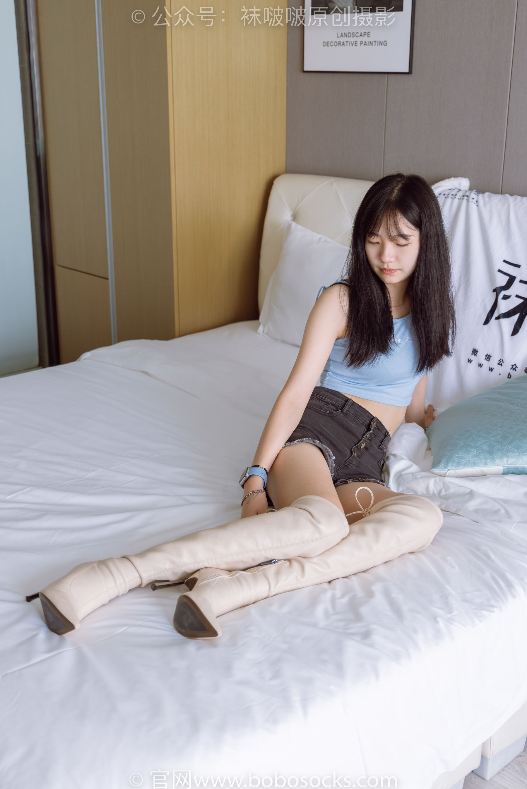 BoBoSocks袜啵啵 No.174 小甜豆-高跟长靴、白棉袜、裸足