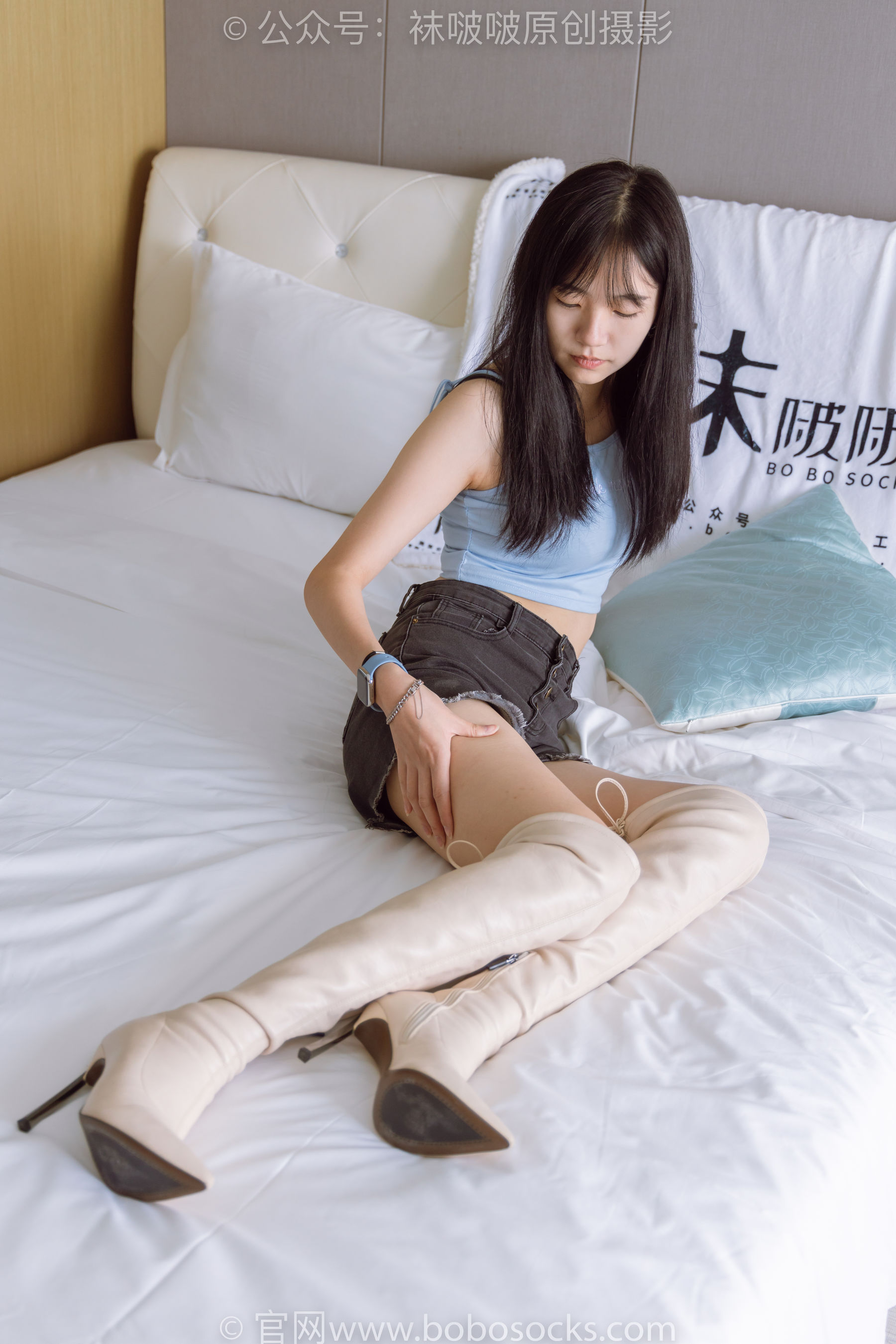 BoBoSocks袜啵啵 No.174 小甜豆-高跟长靴、白棉袜、裸足